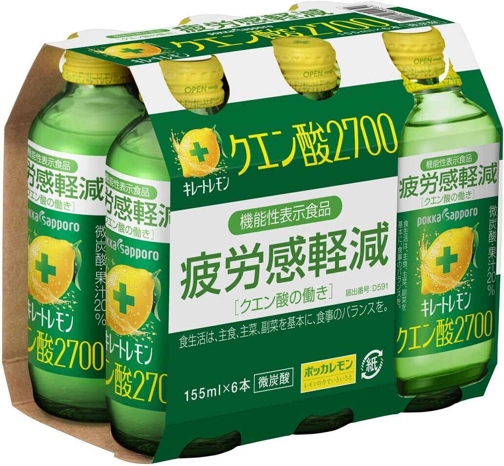日本 POKKA SAPPORO 檸檬 氣泡飲 155ml X 6罐組 綠標 疲勞OUT款