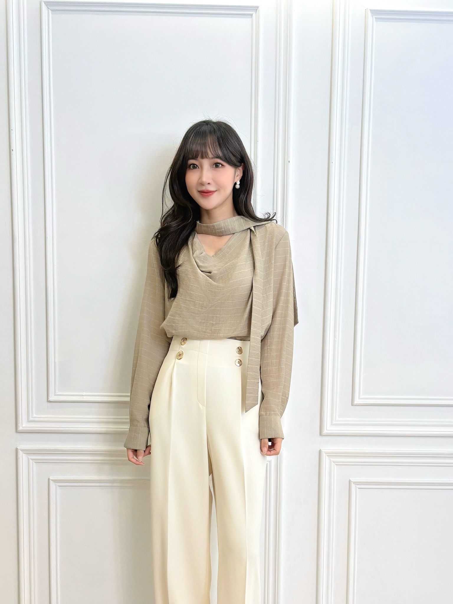 雙排金釦直筒褲-春款