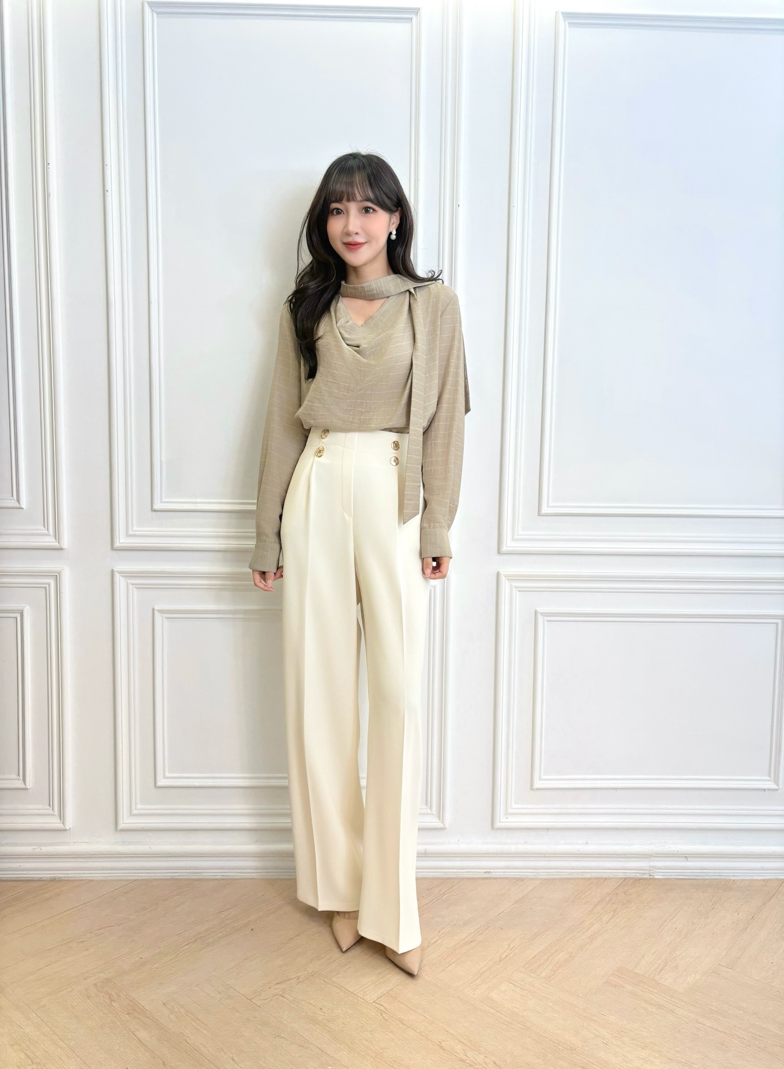 雙排金釦直筒褲-春款