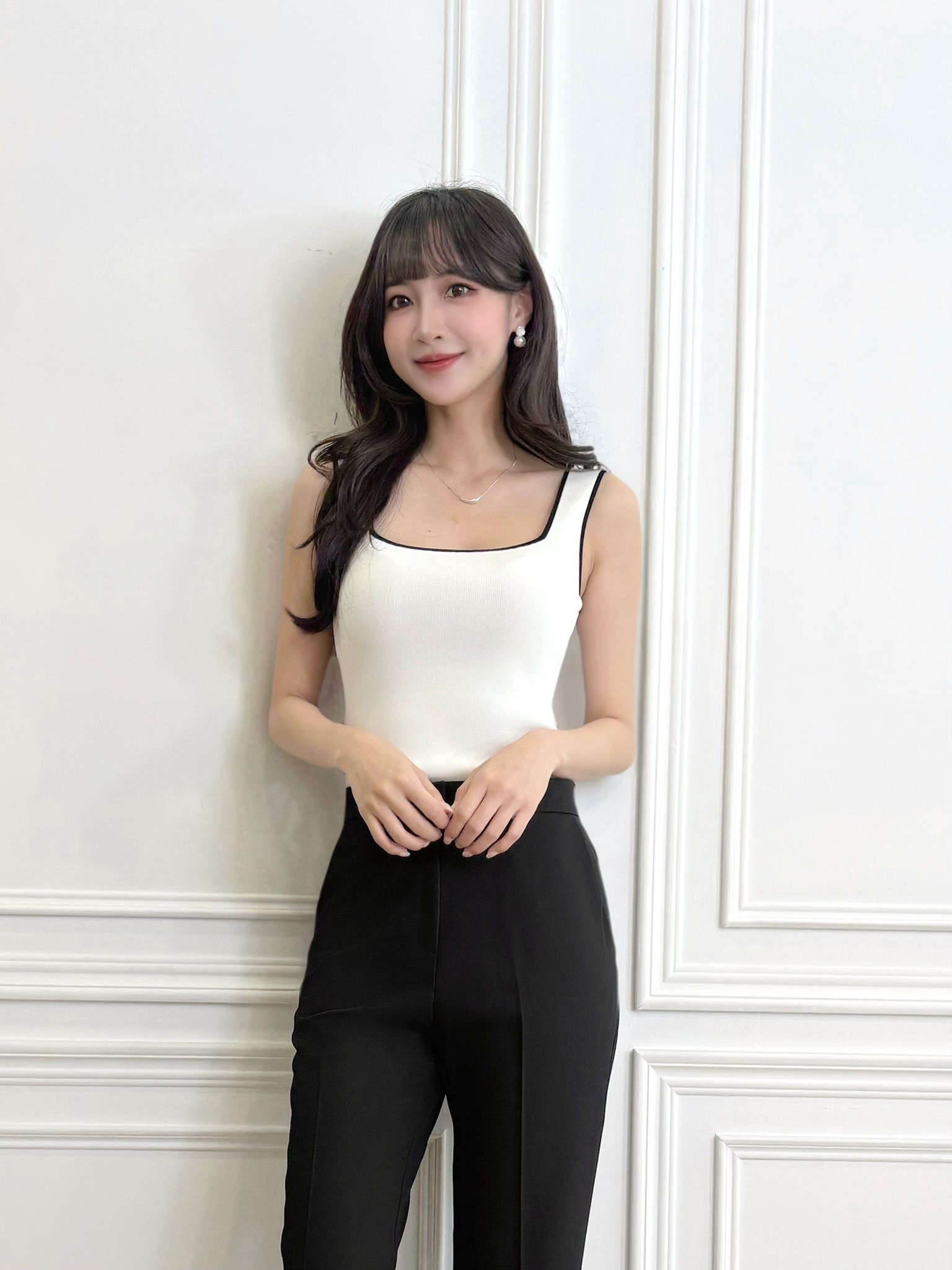 方領滾邊撞色針織背心