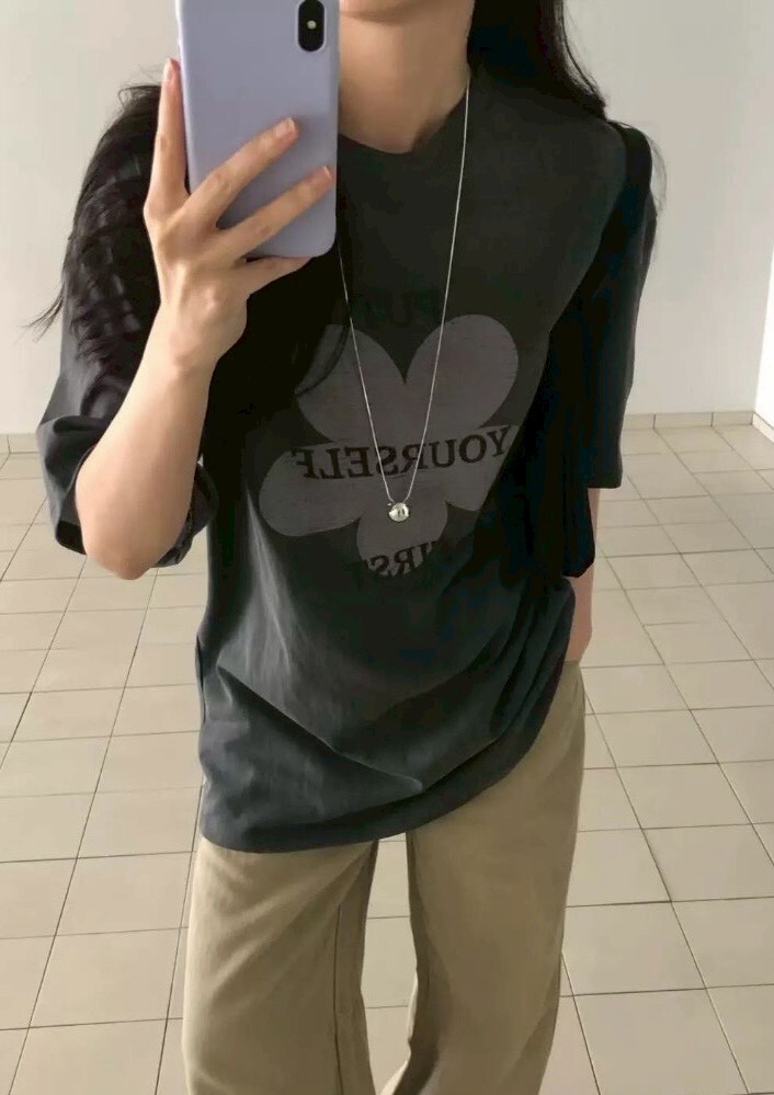 花朵配色字母寬鬆棉質衣