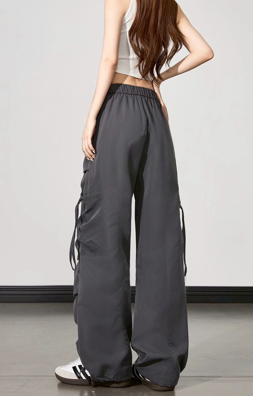 側鬆緊口袋綁繩工裝褲