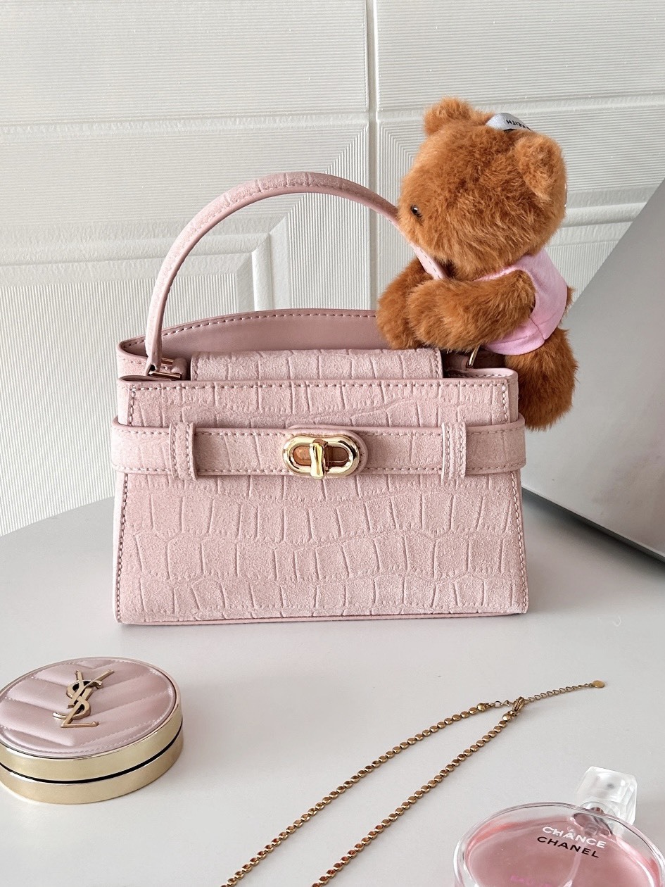 CHARLES&KEITH 小ck 鱷魚紋 麂皮絨 凱莉包 贈抱抱熊吊飾 禮盒