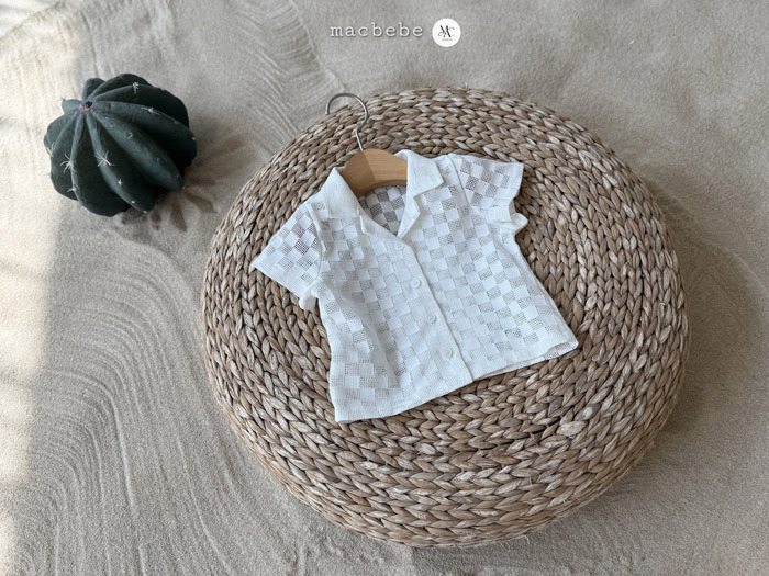 正韓夏mac 米白格短袖上衣