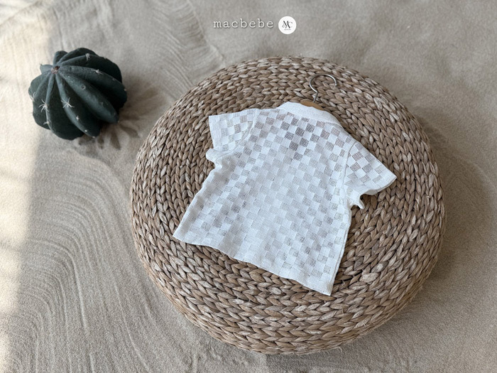 正韓夏mac 米白格短袖上衣