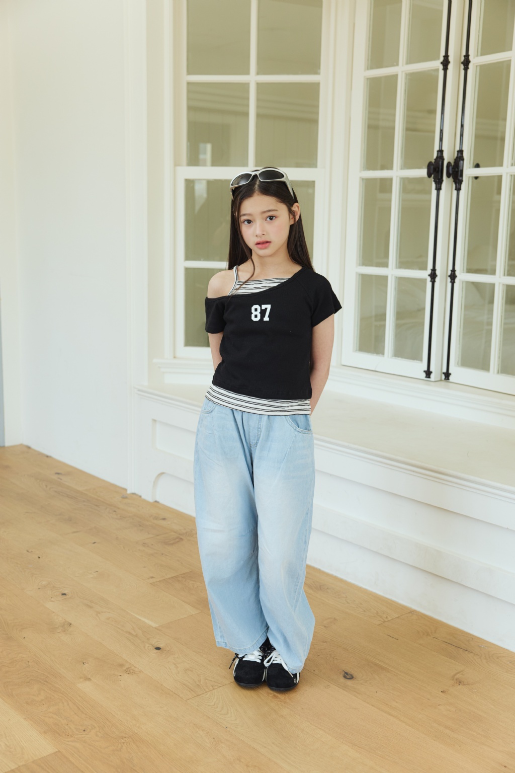 正韓夏SM2 淺藍刷白牛仔長褲