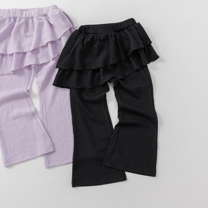 日本 90-150 荷葉蛋糕皺織喇叭褲 2色