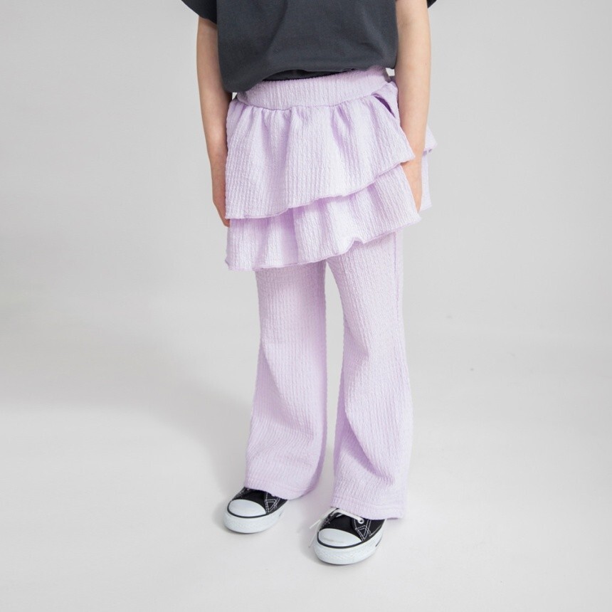 日本 90-150 荷葉蛋糕皺織喇叭褲 2色