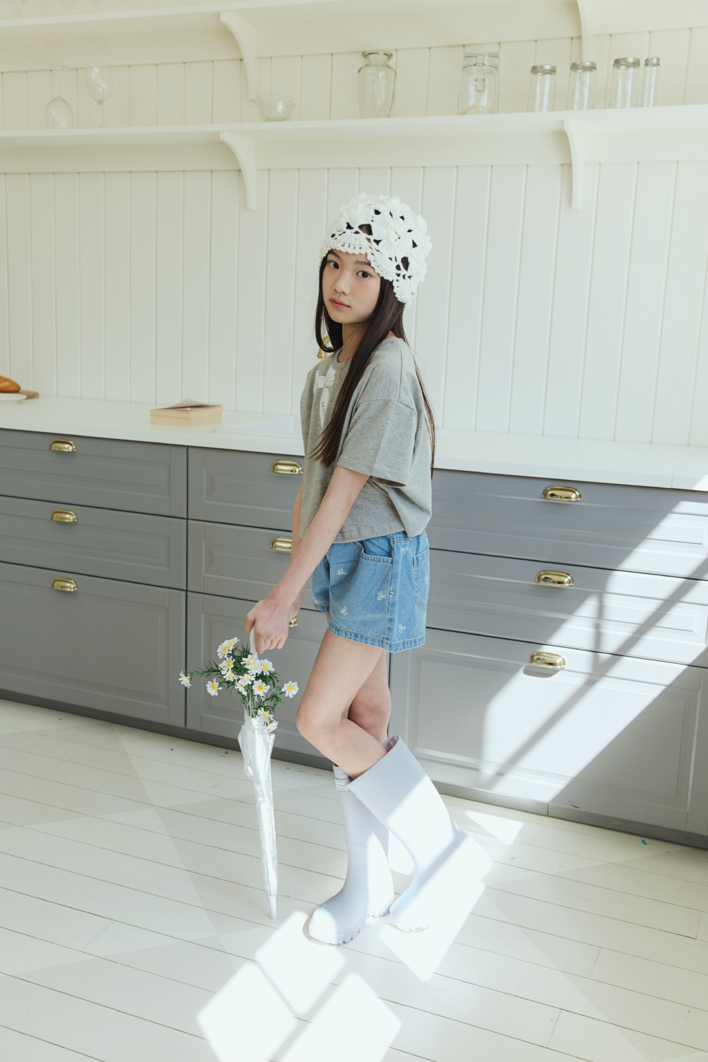 正韓夏SM2 蝴蝶結點點牛仔短褲