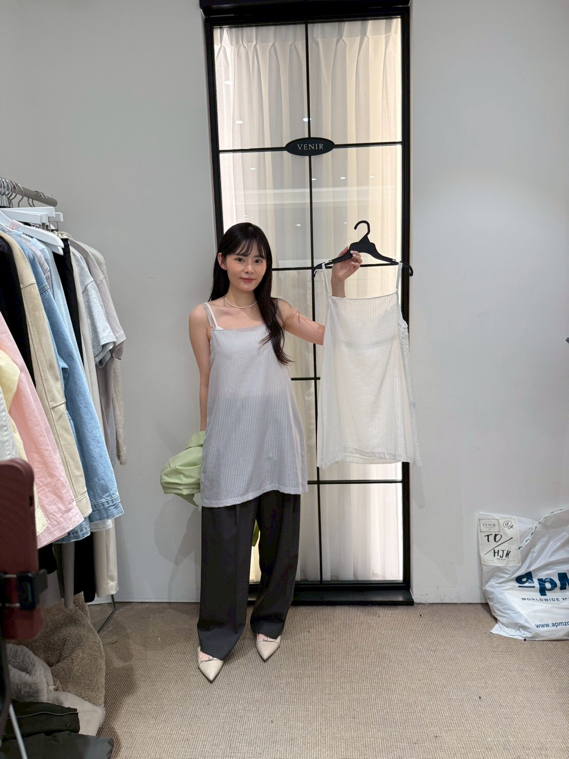 VR6060 直條紋吊帶連身裙