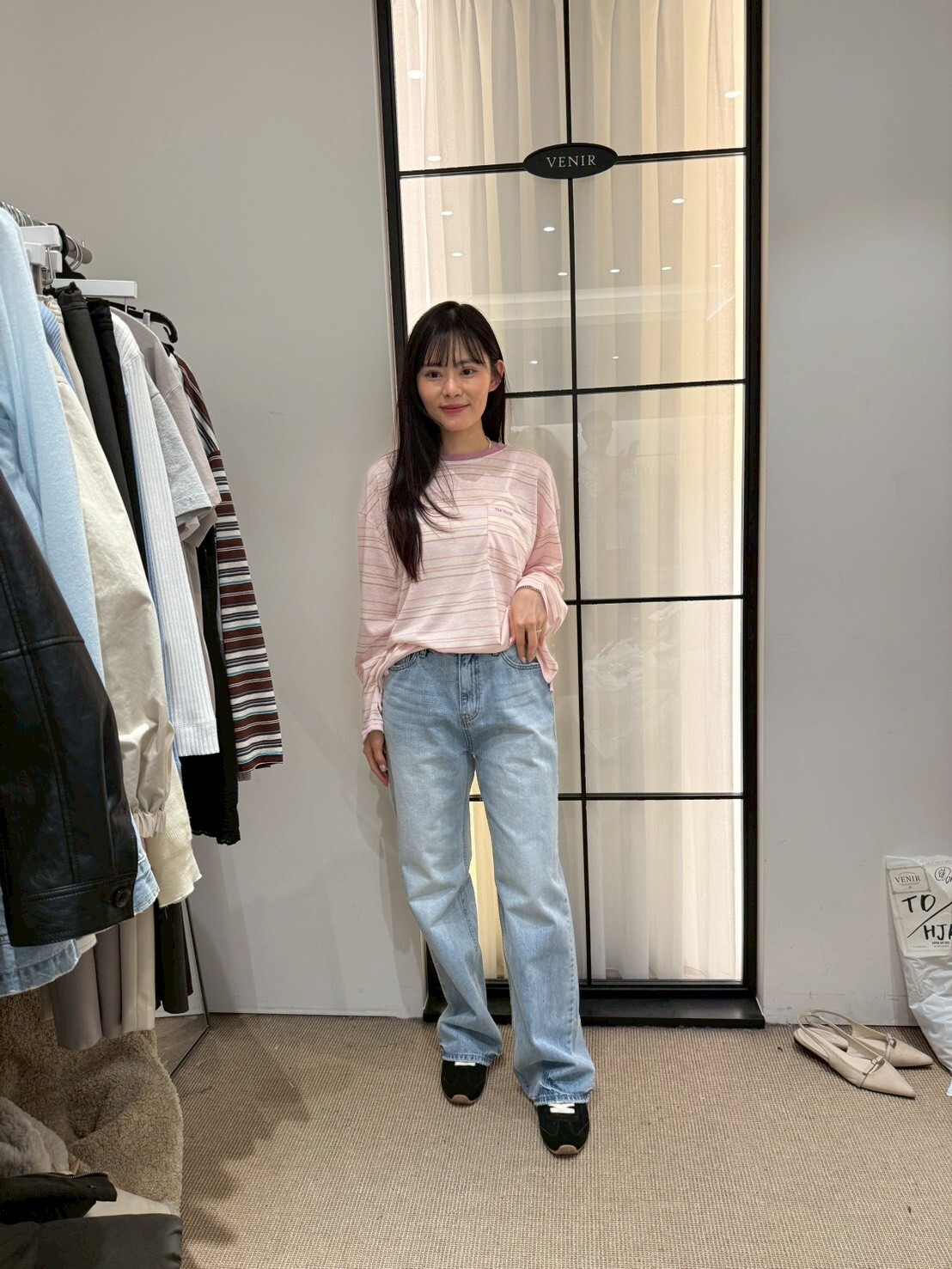 VR6039 水洗猫鬚直筒牛仔褲