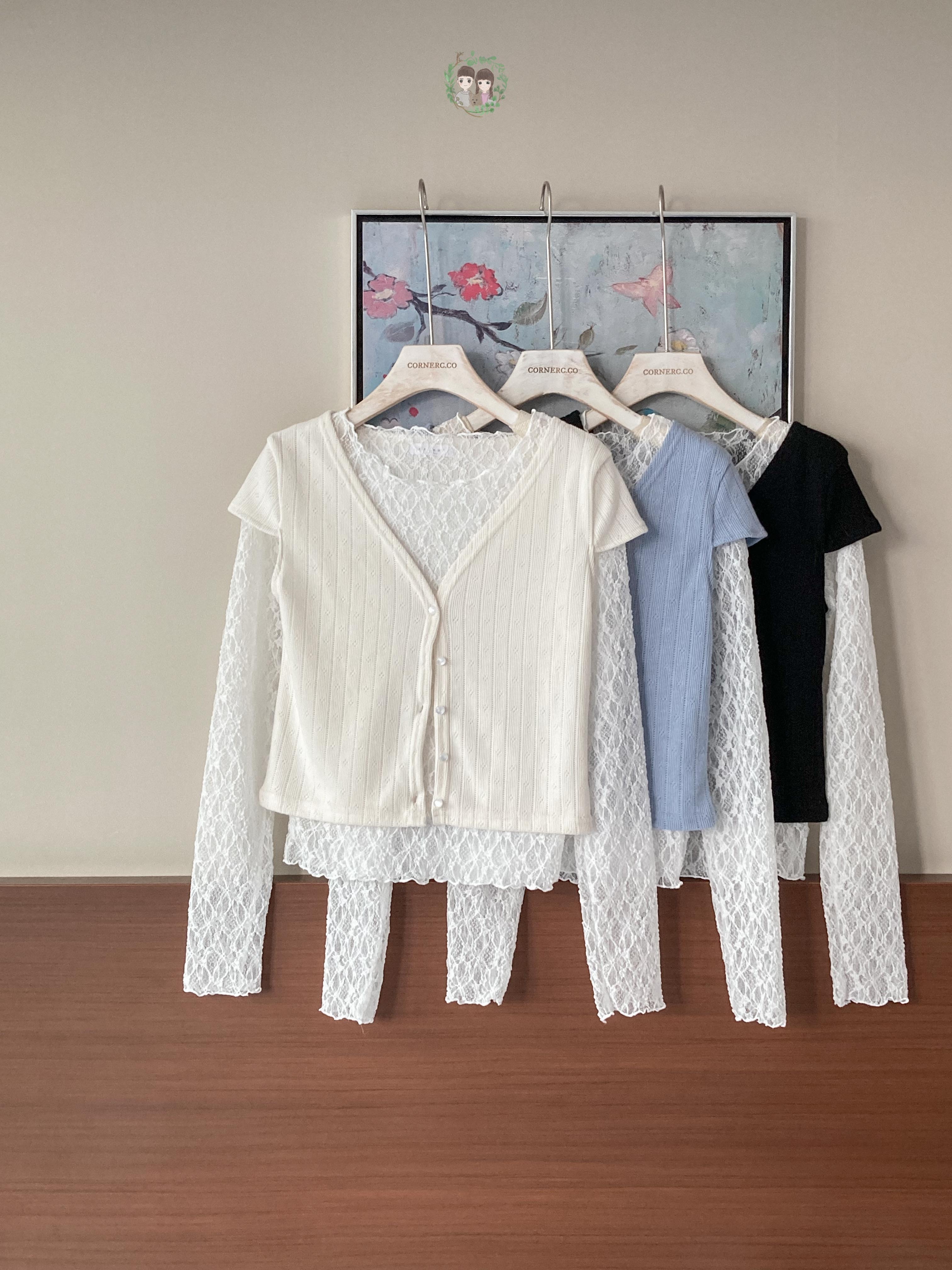 春日蕾絲內搭通花外套Top Set〈🇰🇷DAY 3〉