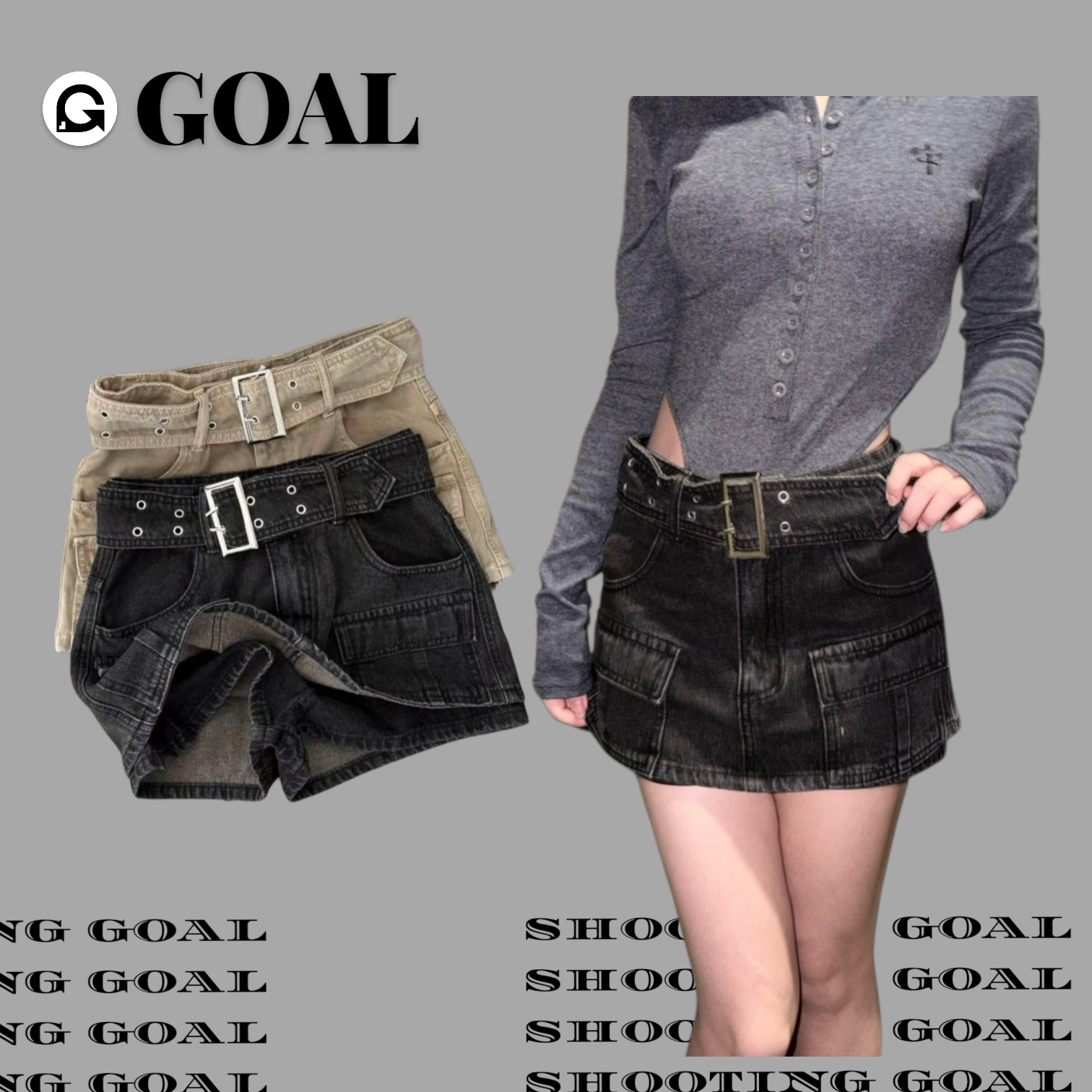 (GOAL) 美式重工牛仔短裙 919222