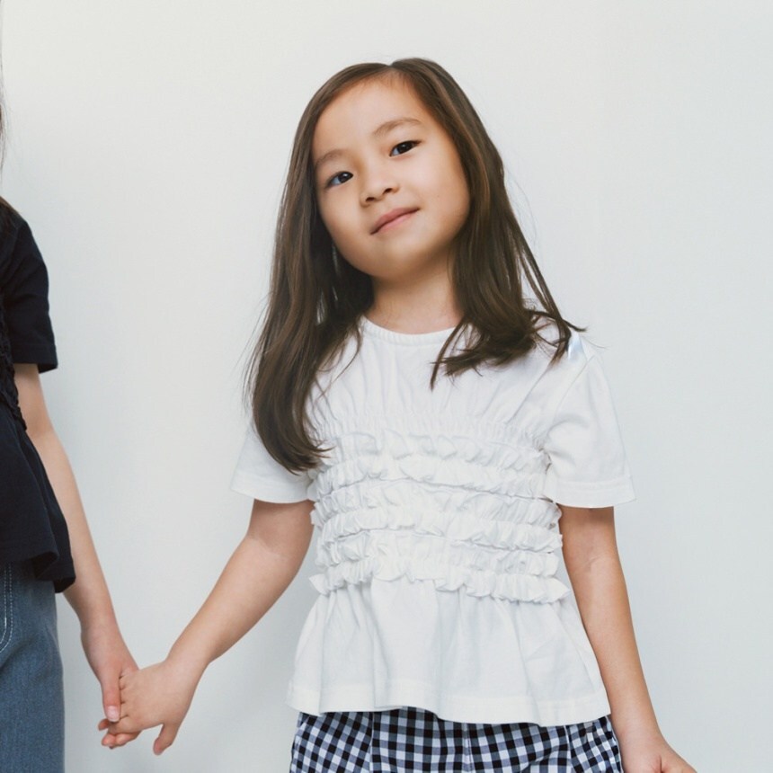 日本 90-150 b.+A造型師褶皺荷葉上衣 3色