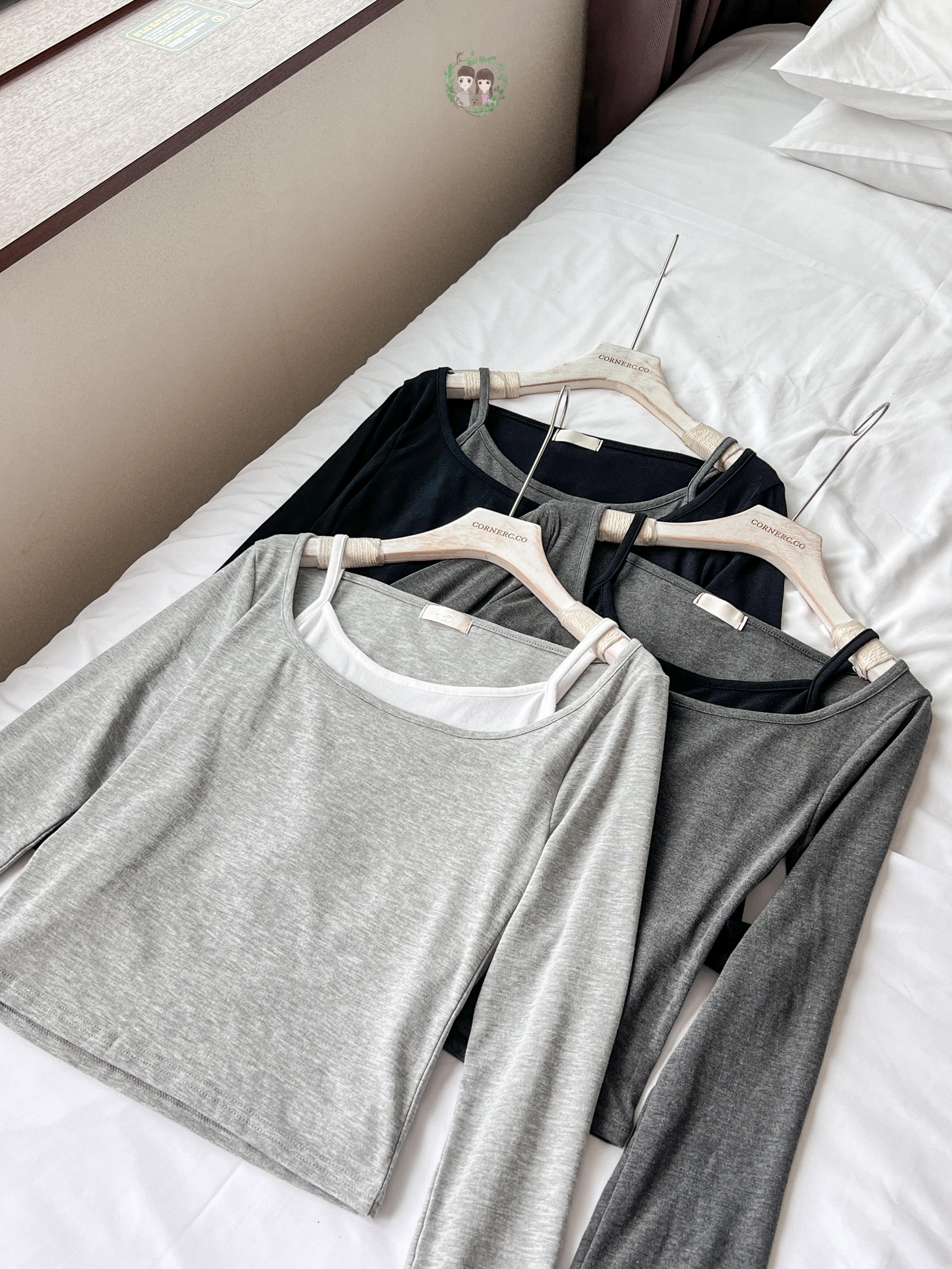 日常大領口拼色背心長袖Top Set〈🇰🇷DAY 3〉