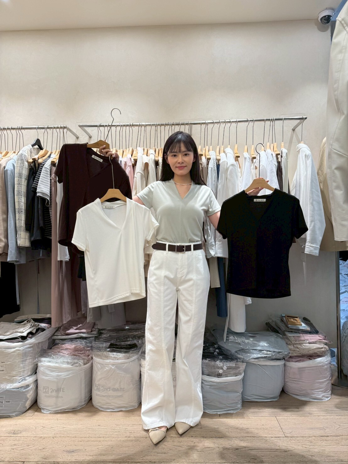 SG6041 中車線內摺V領彈力Tee