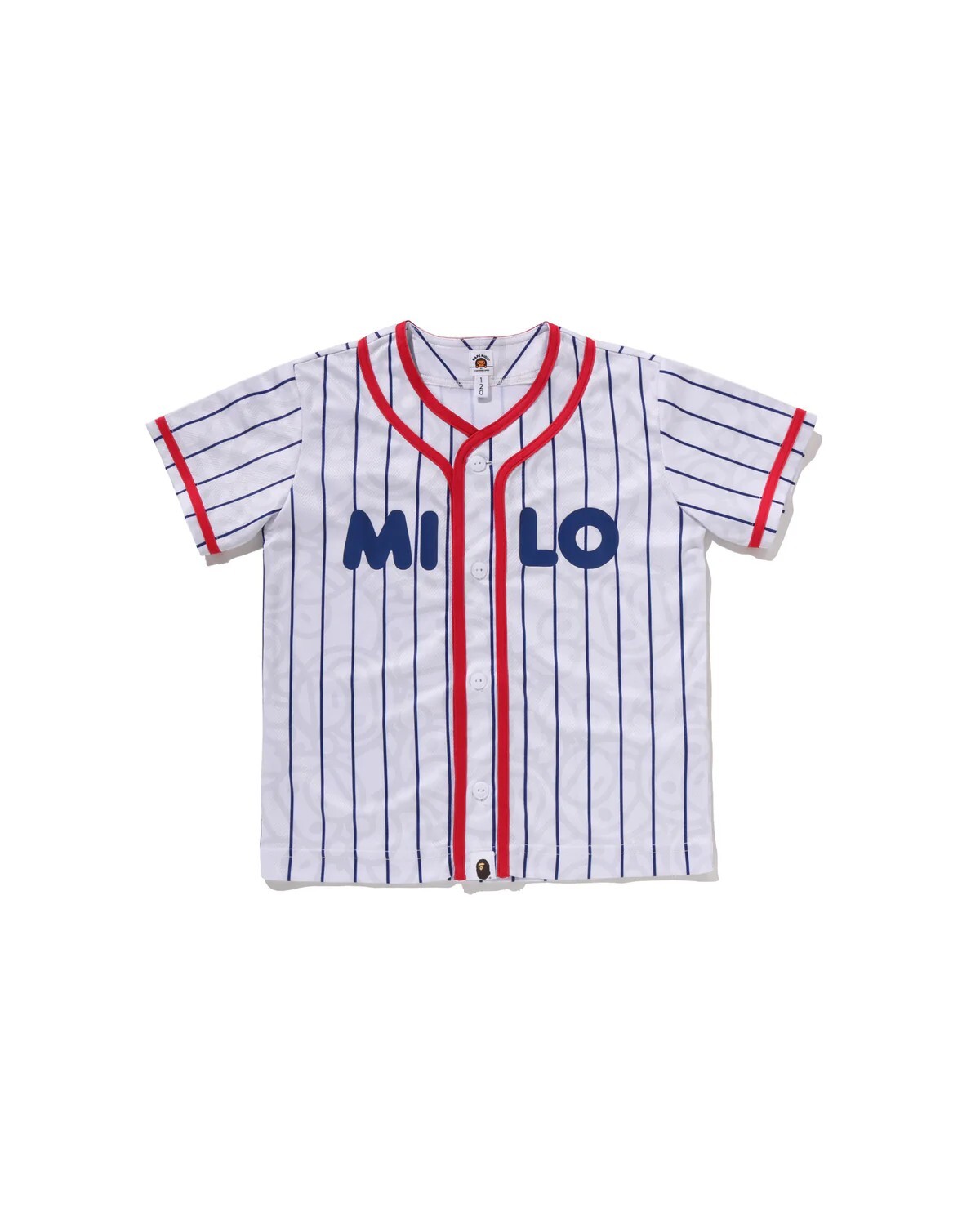 -(B3a03)-A BATHING APE BABY MILO KIDS ALL STRIPE MILO BASEBALL SHIRT 條紋 棒球衫 V領 兒童 白色-2M30332003
