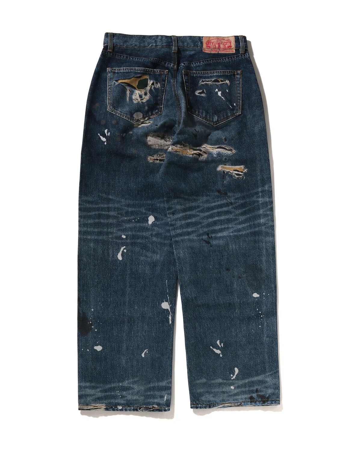 -(B3a03)-A BATHING APE BAPE STA FAKE PRINT DENIM PANTS 假破壞印刷 流星 牛仔褲 黑色/藍色-1M20150303