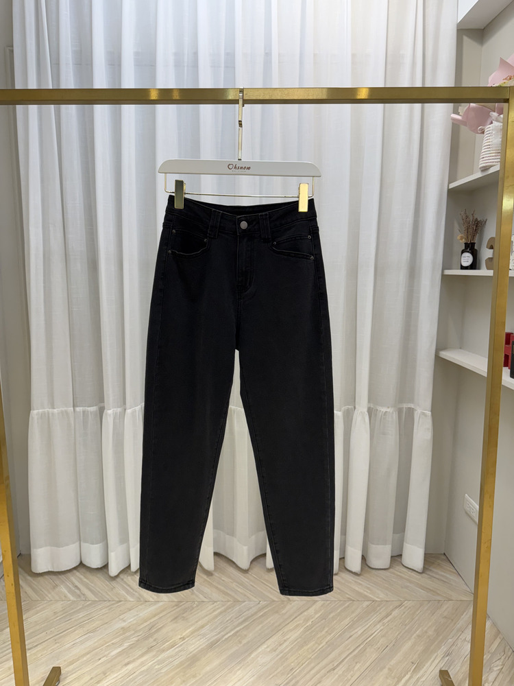 後口袋撞色煙灰男友褲