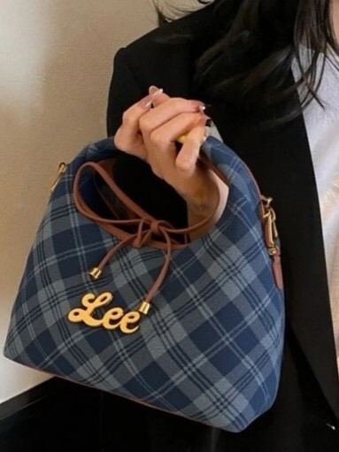 LEE 復古菱格紋便當包 英倫深藍