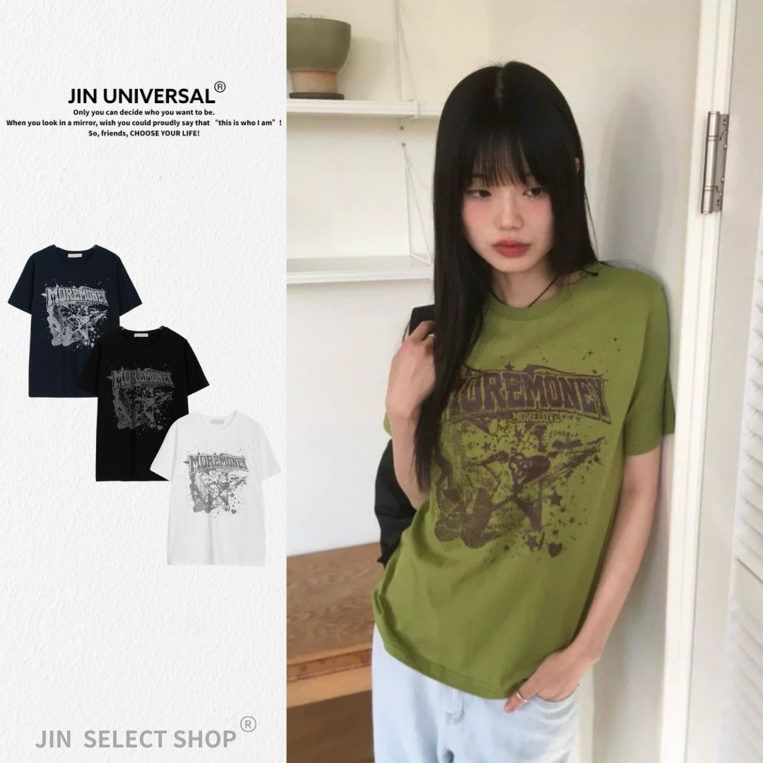 韓國 🇰🇷MOREMONEY 短版 復古 斑駁 印花 短Tee（4color)