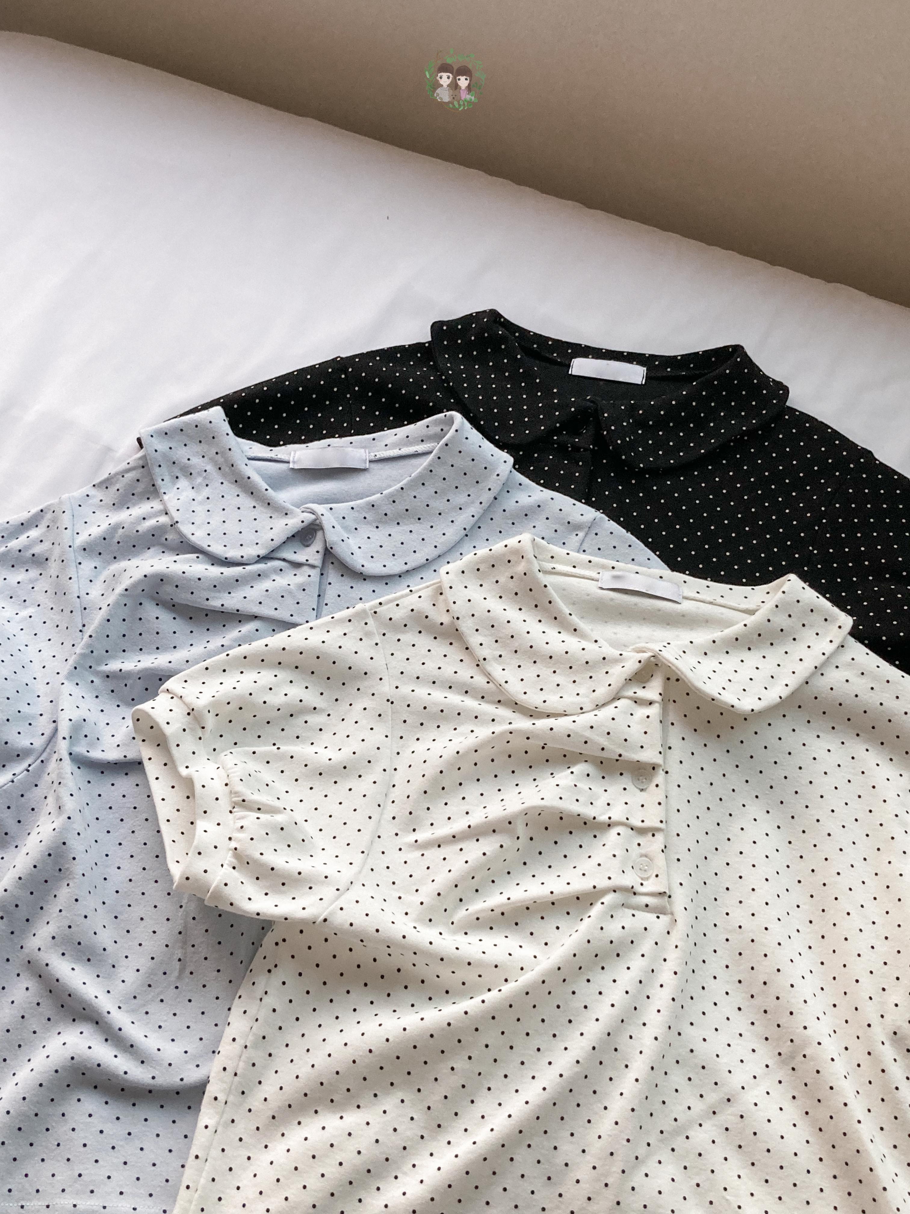 波點泡袖娃娃領皺褶上衣〈🇰🇷DAY 3〉