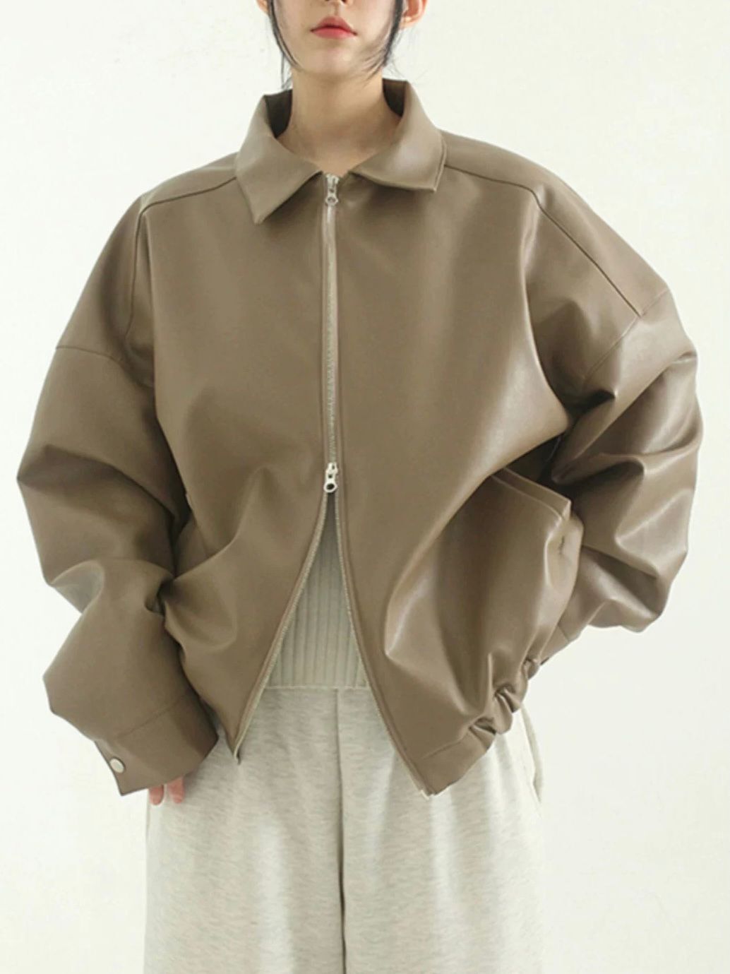 反領拉鍊合成皮褸 ALLWAYS-009JK