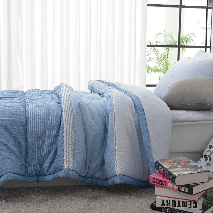 [韓國棉被] 天絲莫代爾・栗米棉填充｜經典橫間拼色 四季被 2色（關鍵字：GJ21）