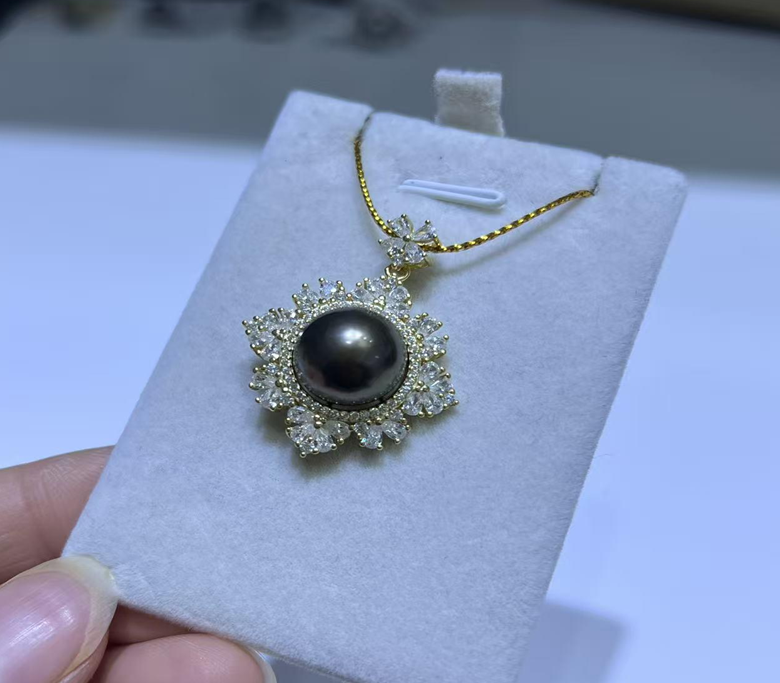 (限量1 ) F58 "海水大溪地吊墜  (送銀鏈)" (63YS666A2098) 12-13mm黑色 S925银 $1488