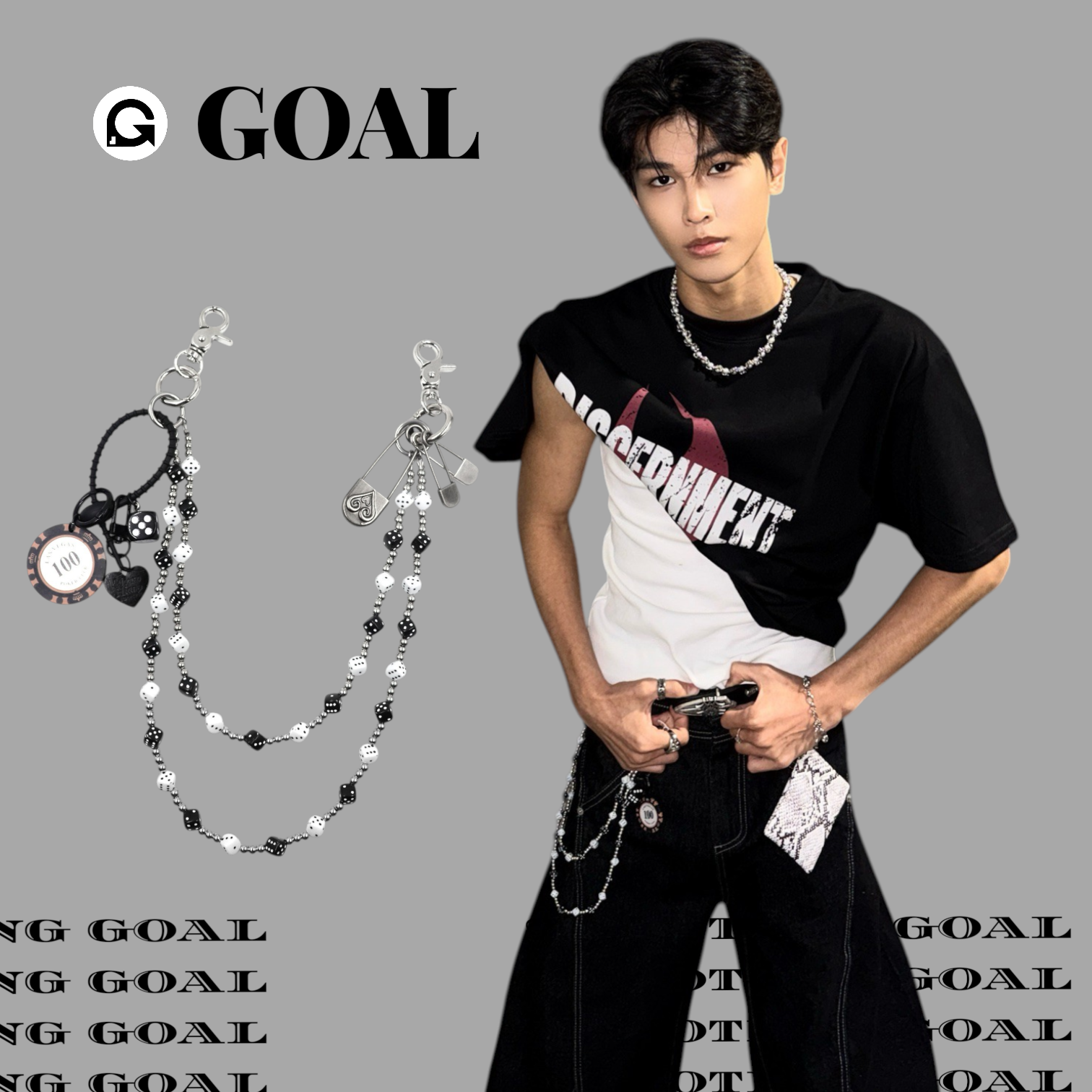 (GOAL) 雙層 黑白骰子 珍珠 褲鍊