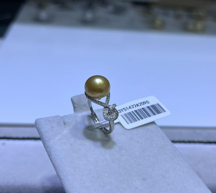 F65 海水南洋金珠戒指 (63YS1422A2090) 9-10mm金色S925银 $3388