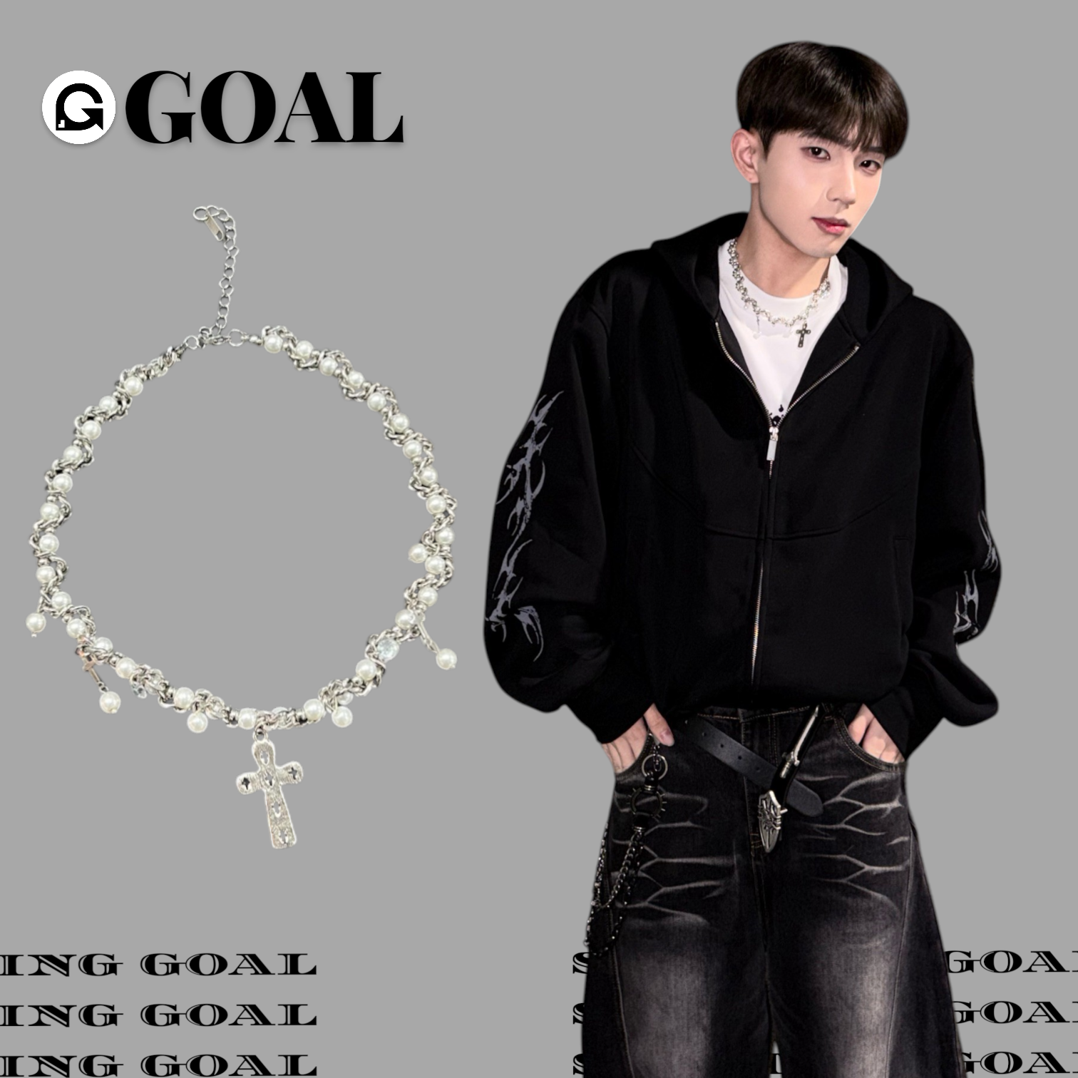 (GOAL) 鏤空十字架珍珠項鏈 鎖骨鍊