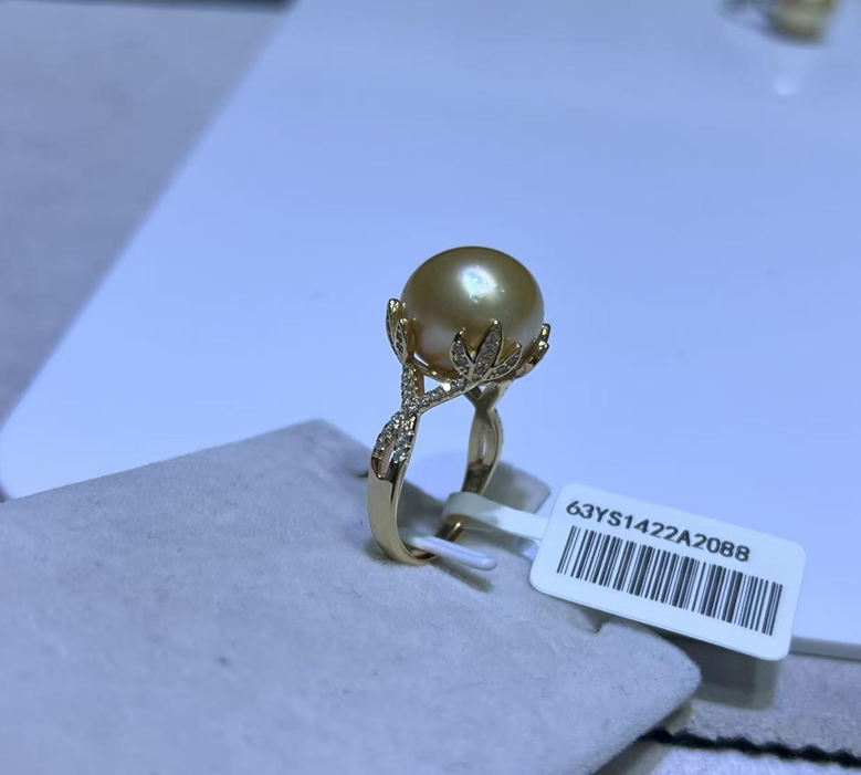 F67 海水南洋金珠戒指 (63YS1422A2088) 13-14mm金色 S925金 $3388