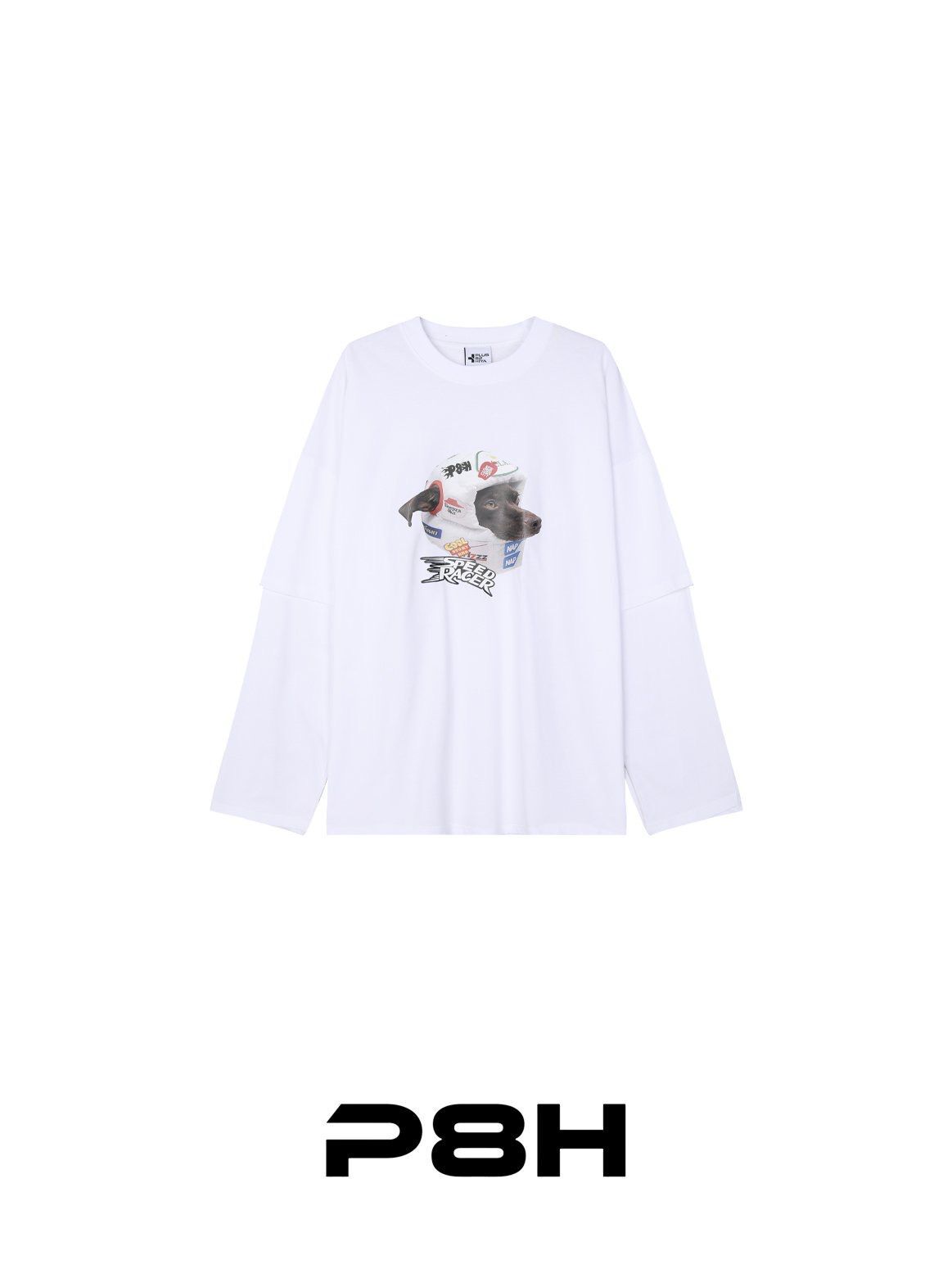 假兩件圖案長袖衫 P8H-170T