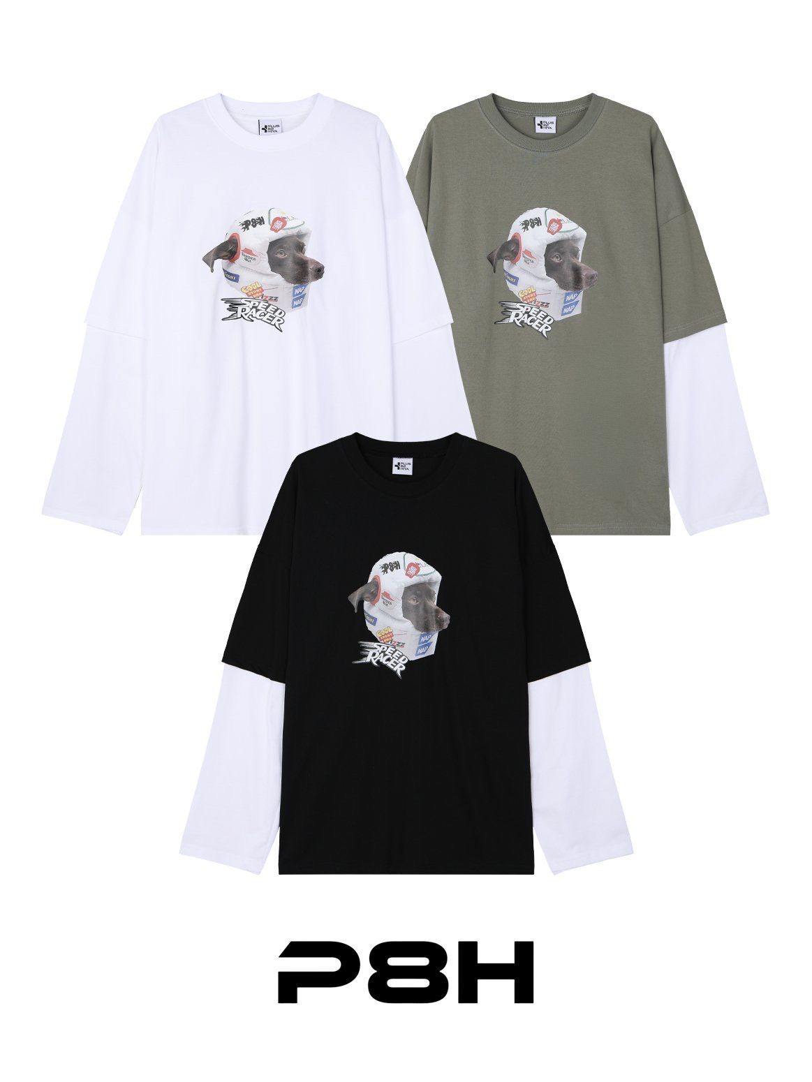 假兩件圖案長袖衫 P8H-170T