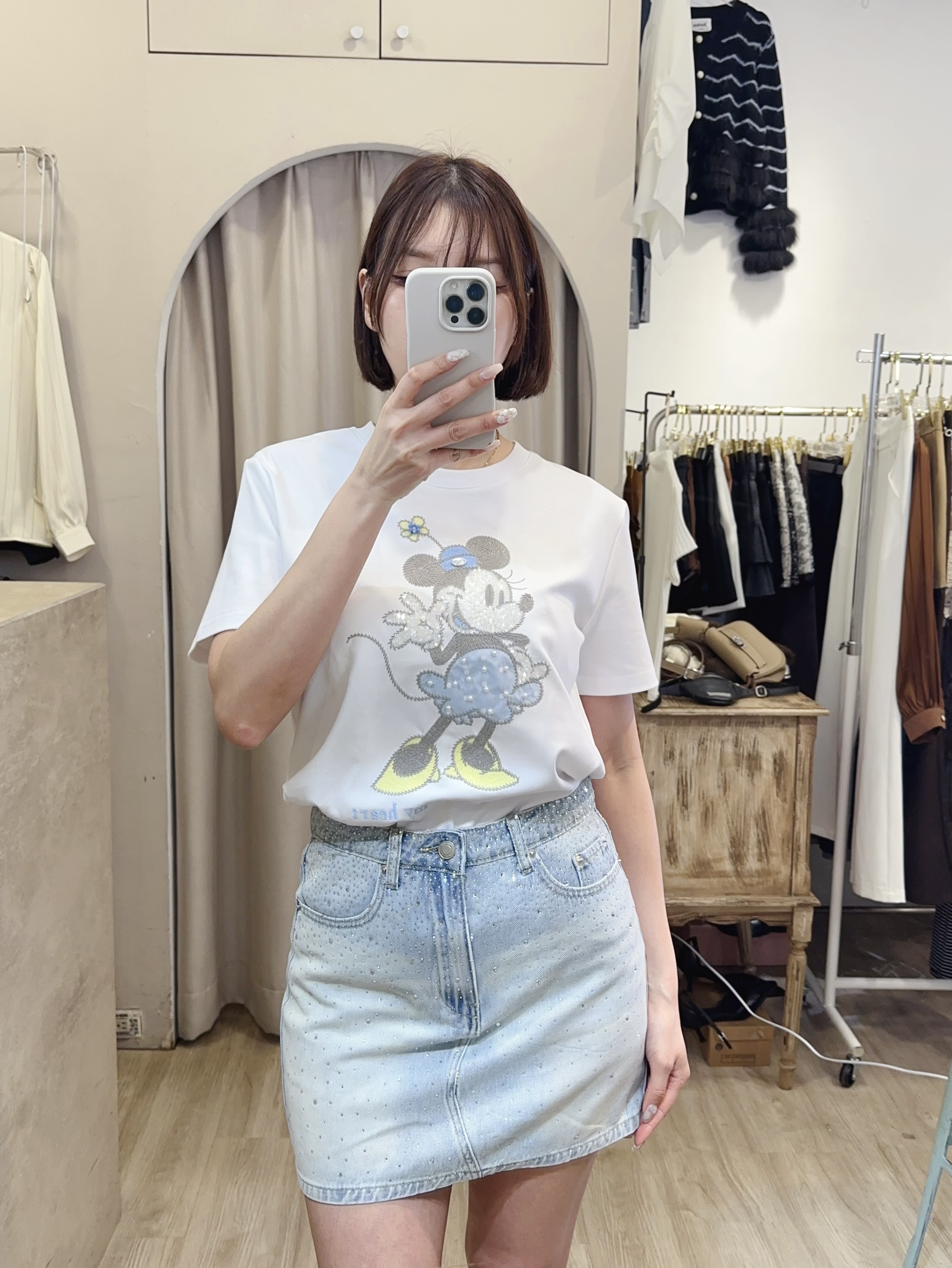 閃鑽淺藍牛仔短裙