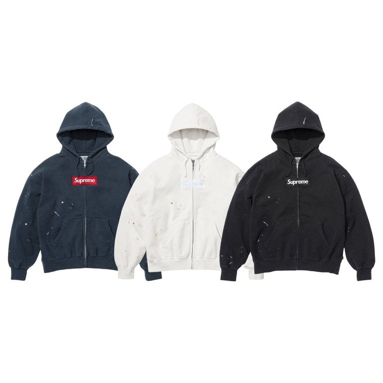 『代購+即將到貨』2026SS SUPREME X Masion Margiela MM6 Box Logo Zip Up Hooded Sweatshirt 聯名 潑漆 連帽 外套