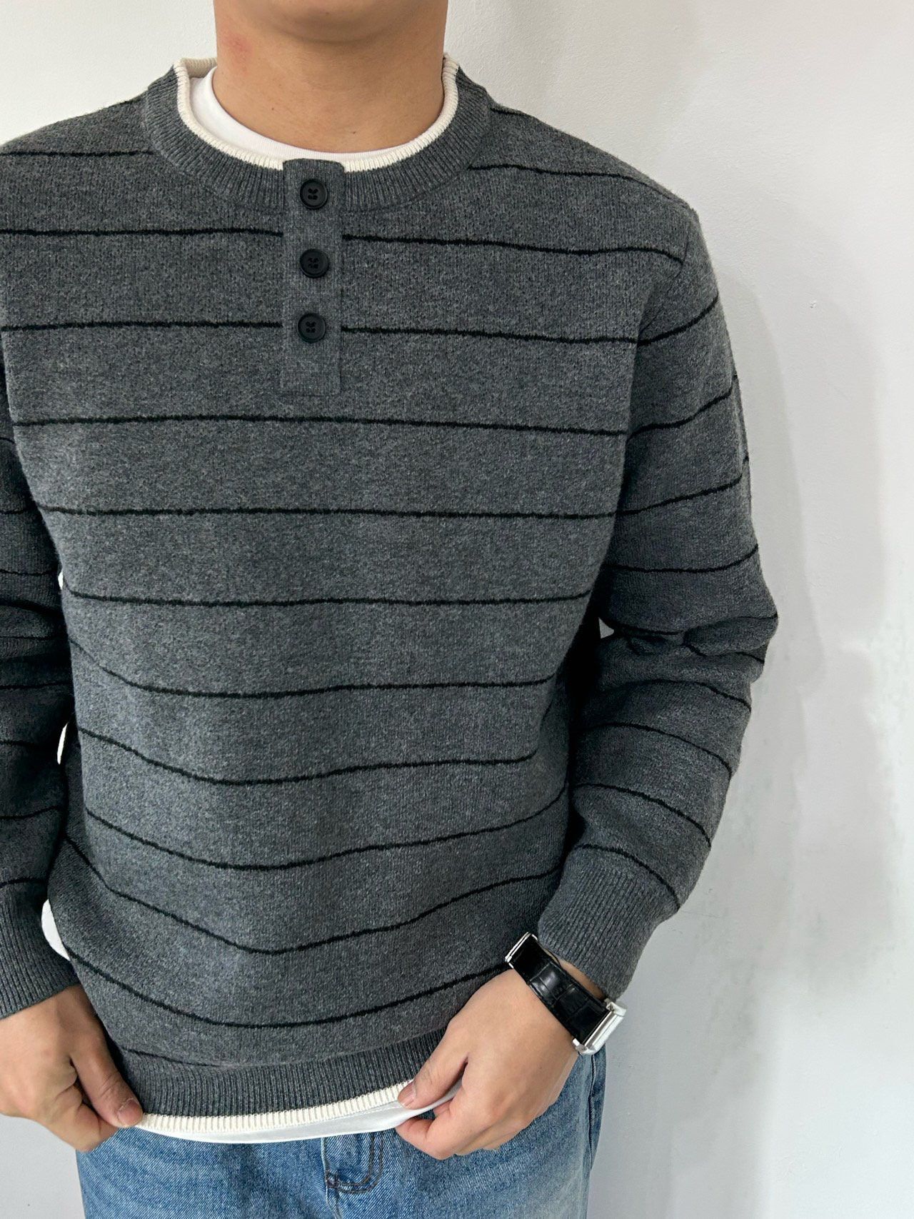 半開胸橫間針織衫 Veil-088T