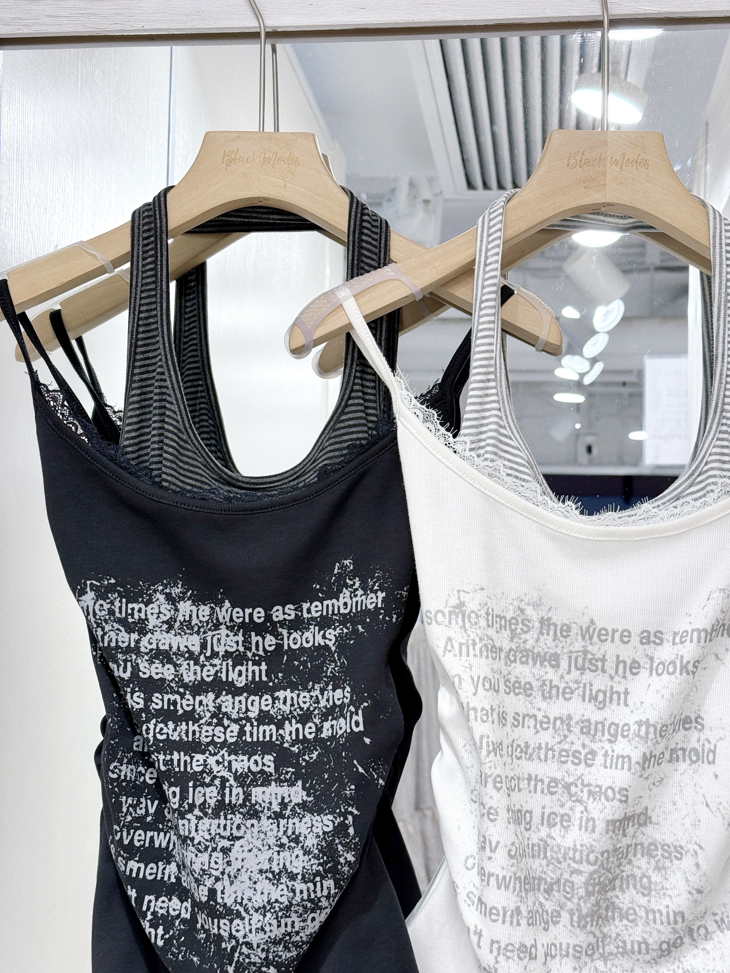 T1283｜韓系美式英字橫間掛頸假兩件吊帶背心✶⋆.˚