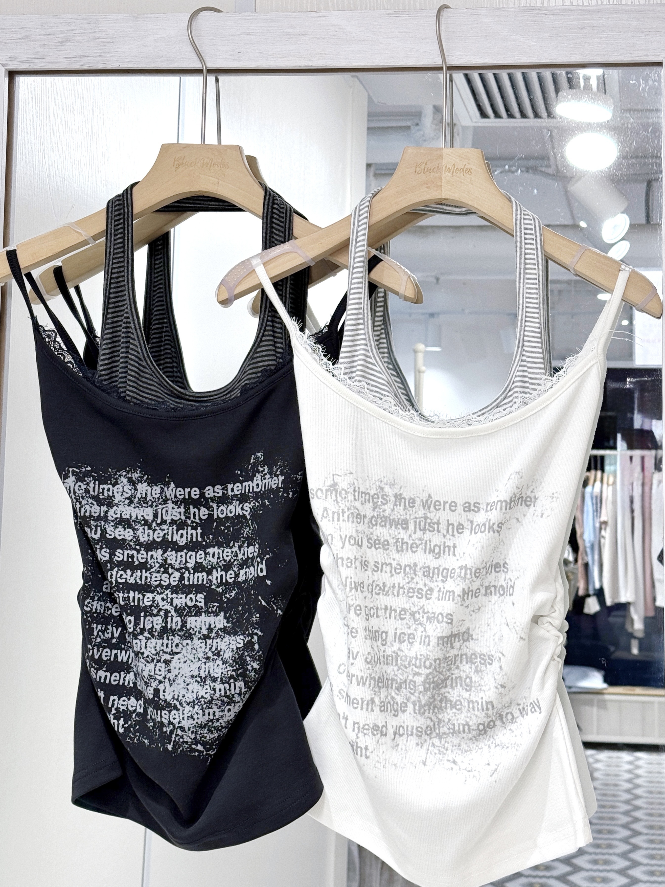 T1283｜韓系美式英字橫間掛頸假兩件吊帶背心✶⋆.˚