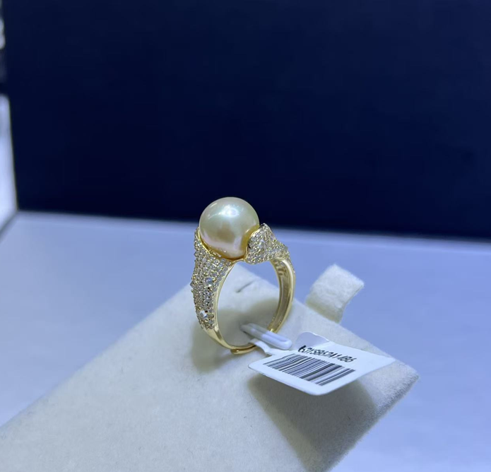 F99 海水南洋金珠戒指 (63YS862A1486) 10-11mm金色 S925银 $1988