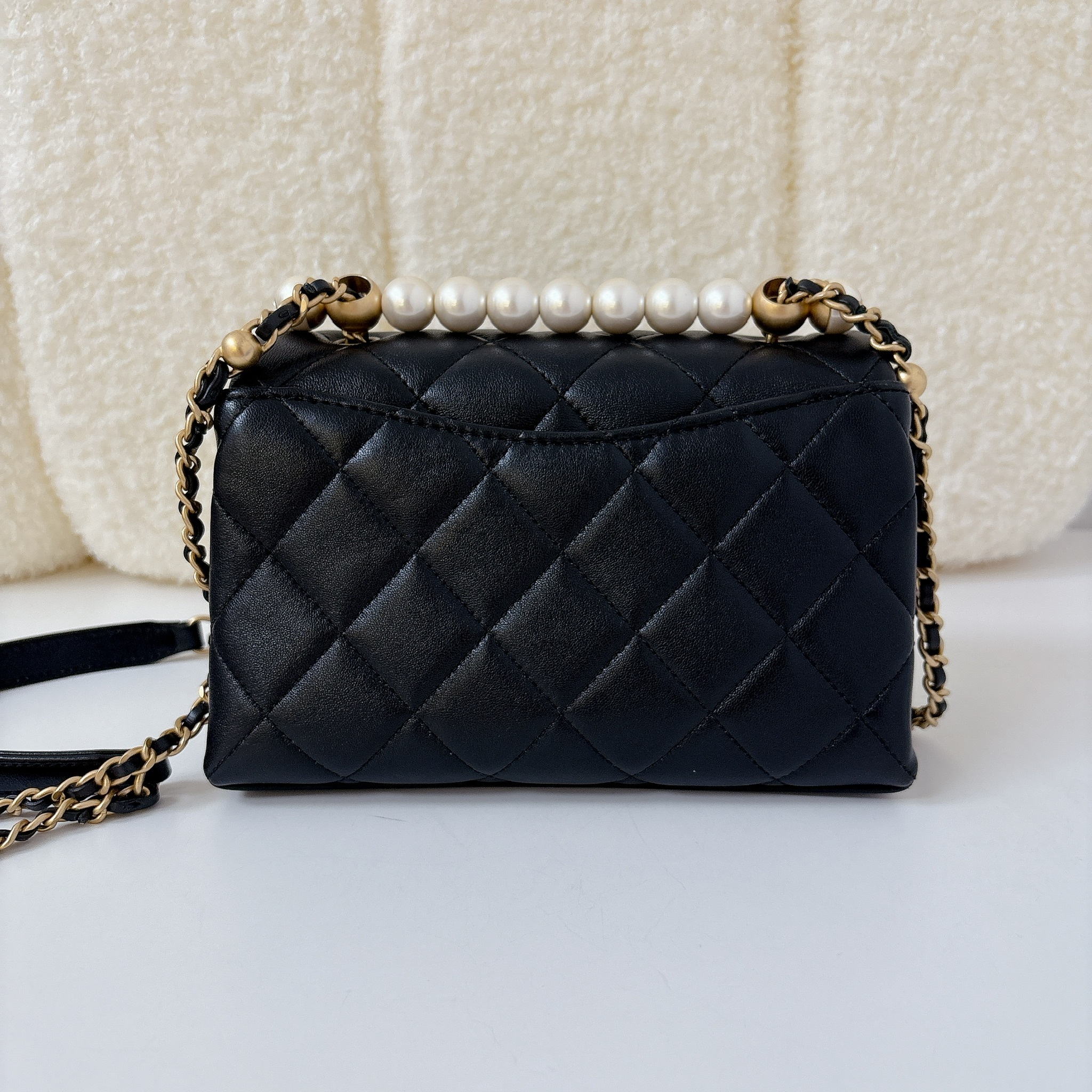Chanel Mini Rectangular with Pearl Top Handle - Black / GHW