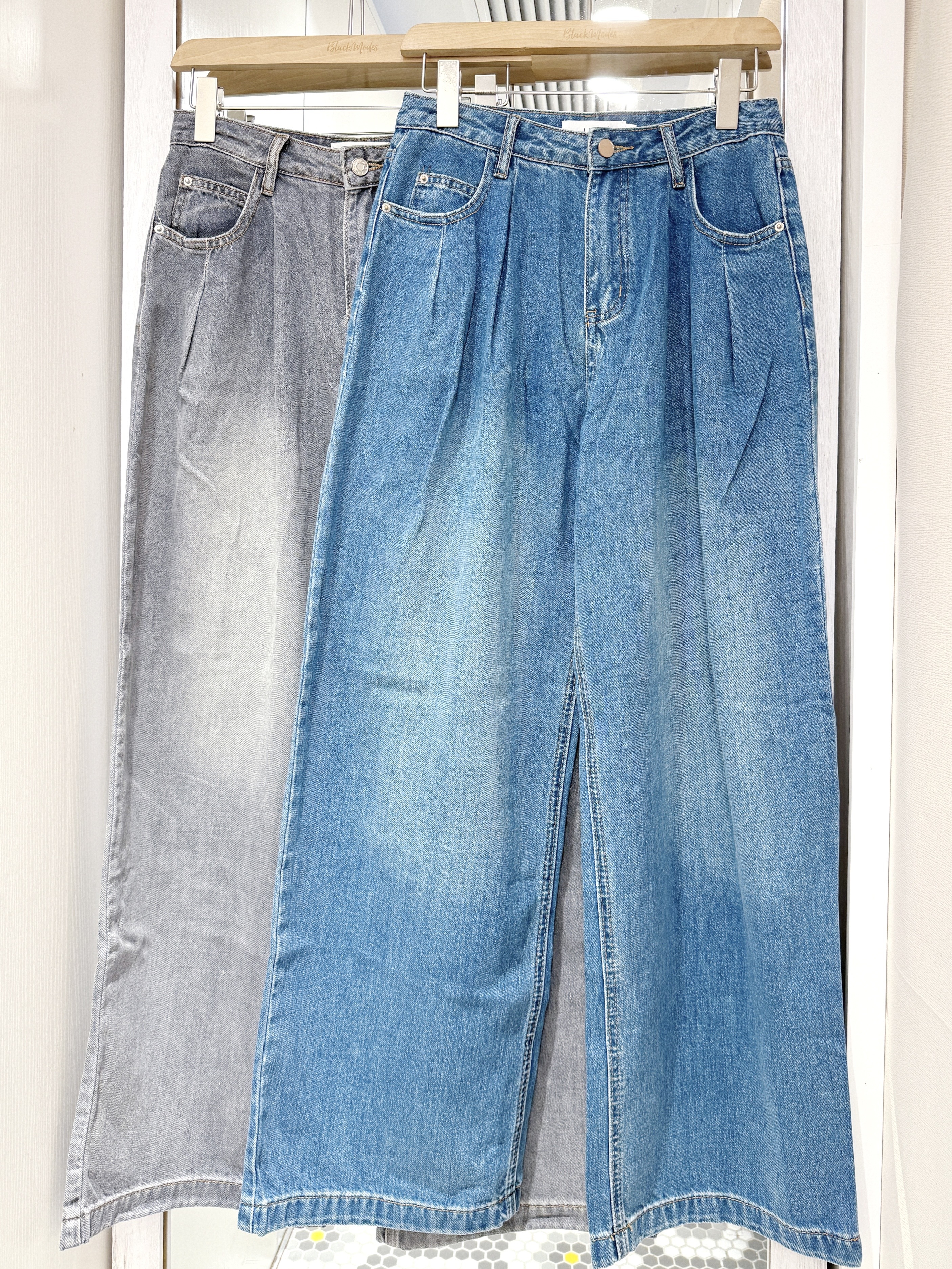 P0258｜日常微打褶直腳牛仔長褲 #J.L