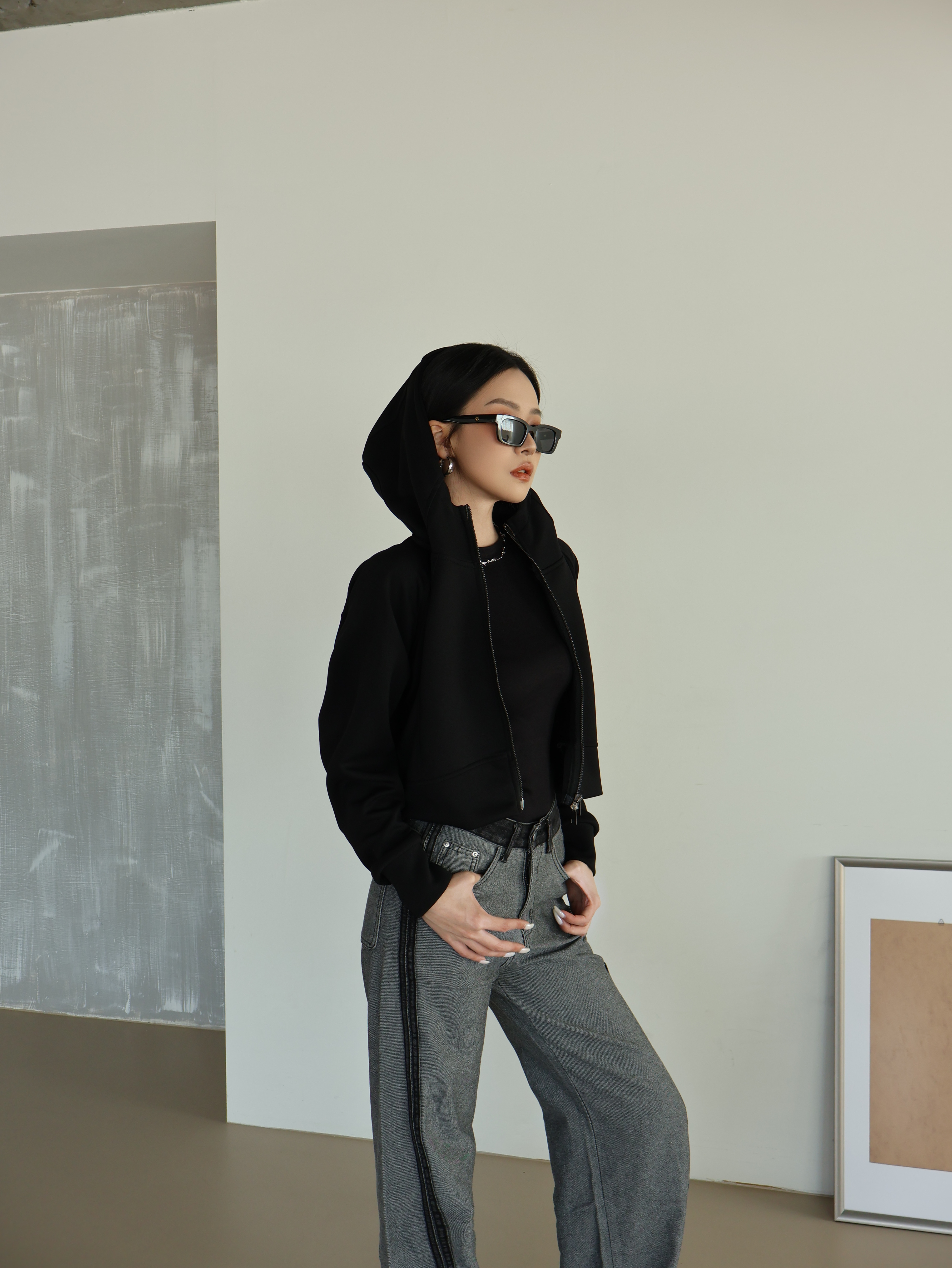 休閒中領連帽外套