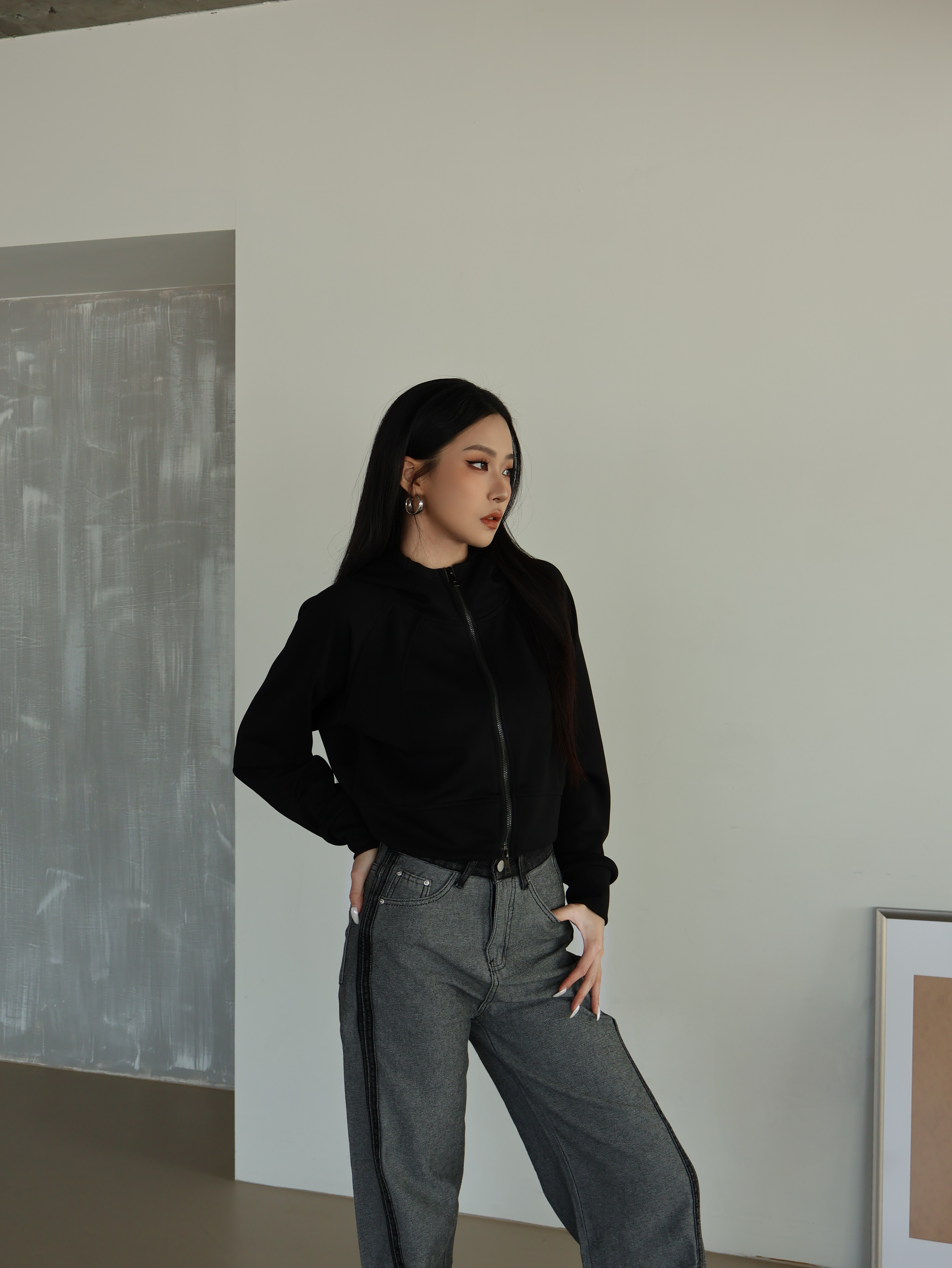 休閒中領連帽外套