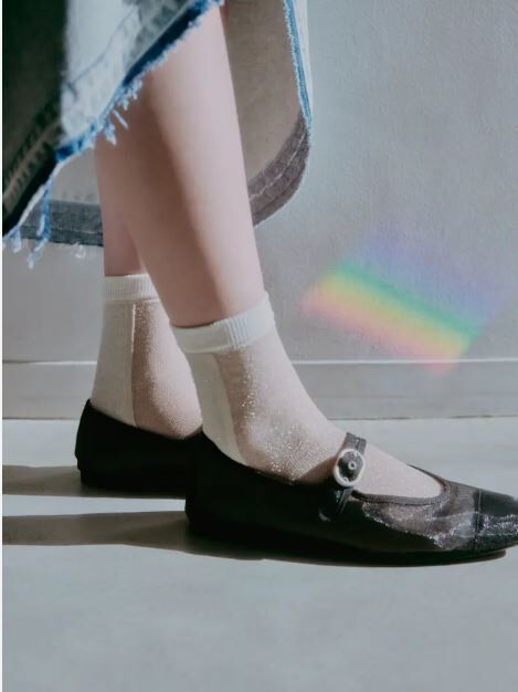 [連線優惠]靴下屋  透膚亮絲撞色短襪