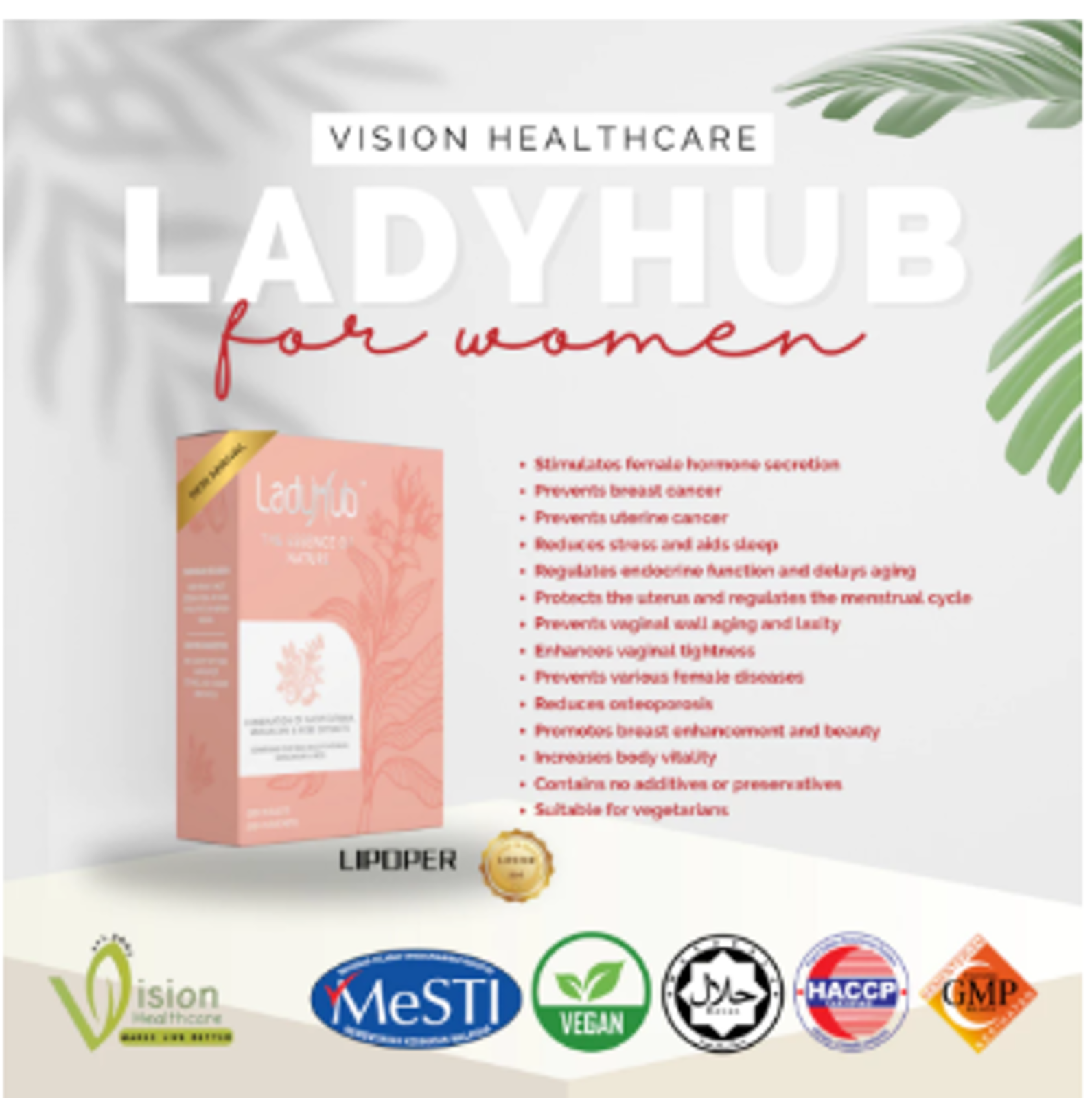 WZ008 VISION HEALTHCARE LADYHUB 卡琪花蒂瑪與瑪加卡尼草本粉飲料 15 小袋 x 5 克