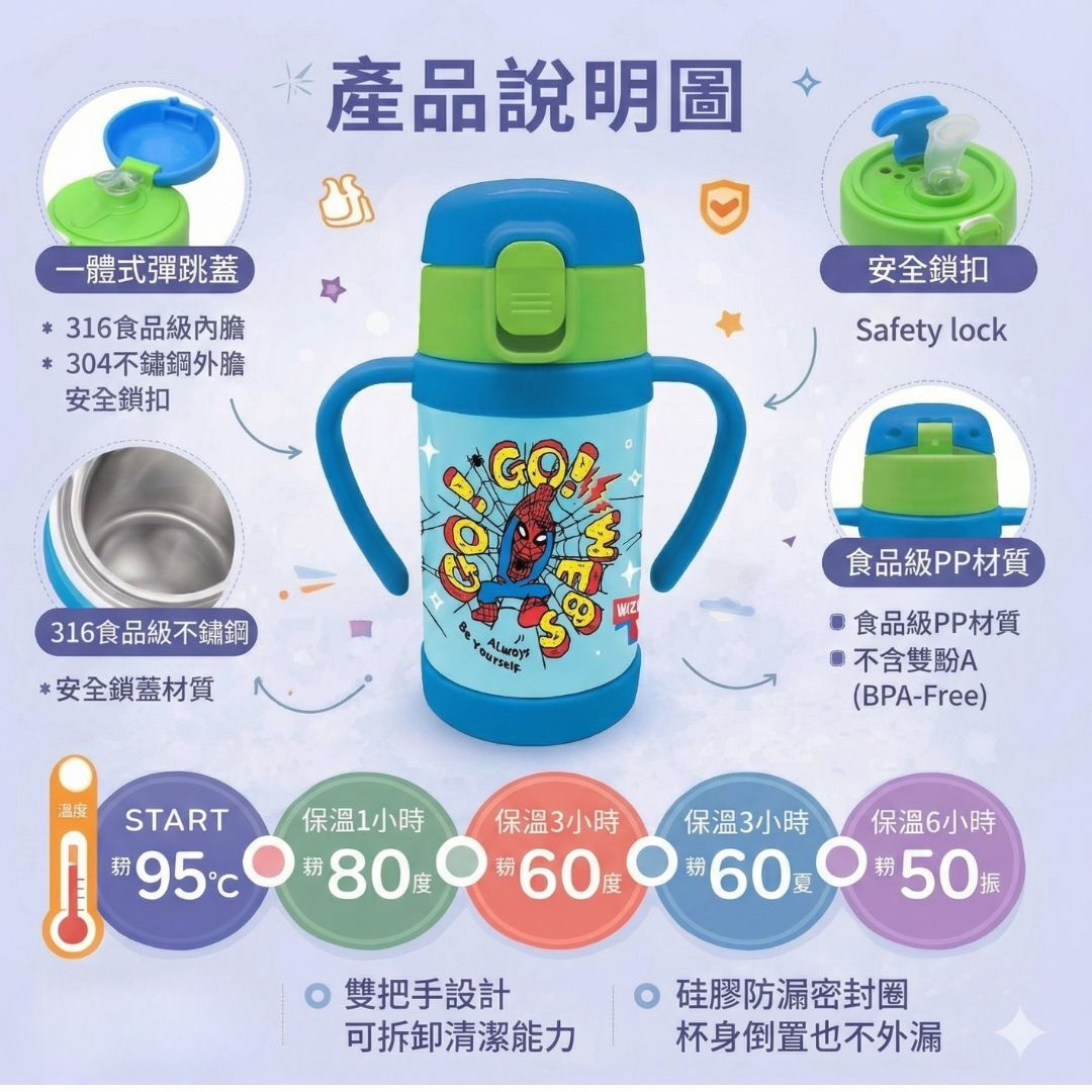 迪士尼蜘蛛俠 - 吸管雙耳不銹鋼保溫杯 (240ml)