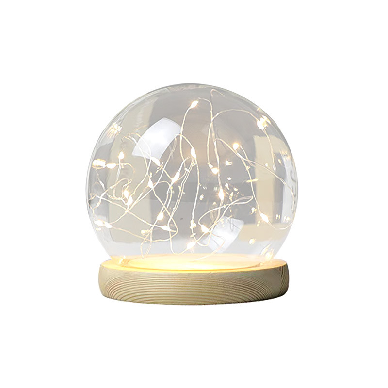 【台灣現貨速發】玻璃盅罩 圓球玻璃罩 發光玻璃罩｜線燈，直徑8公分｜花藝設計 花器 圓球