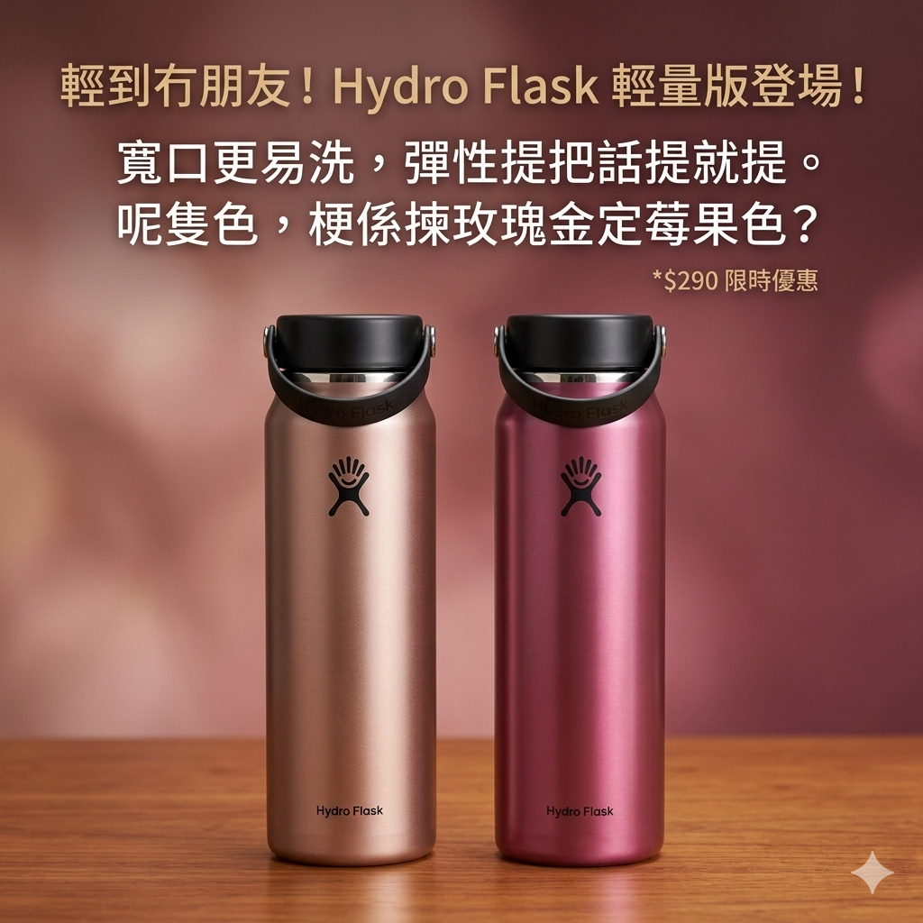 【預購】H0312164 Hydro Flask 輕量版寬口真空保溫瓶（附彈性提把蓋）- 32oz